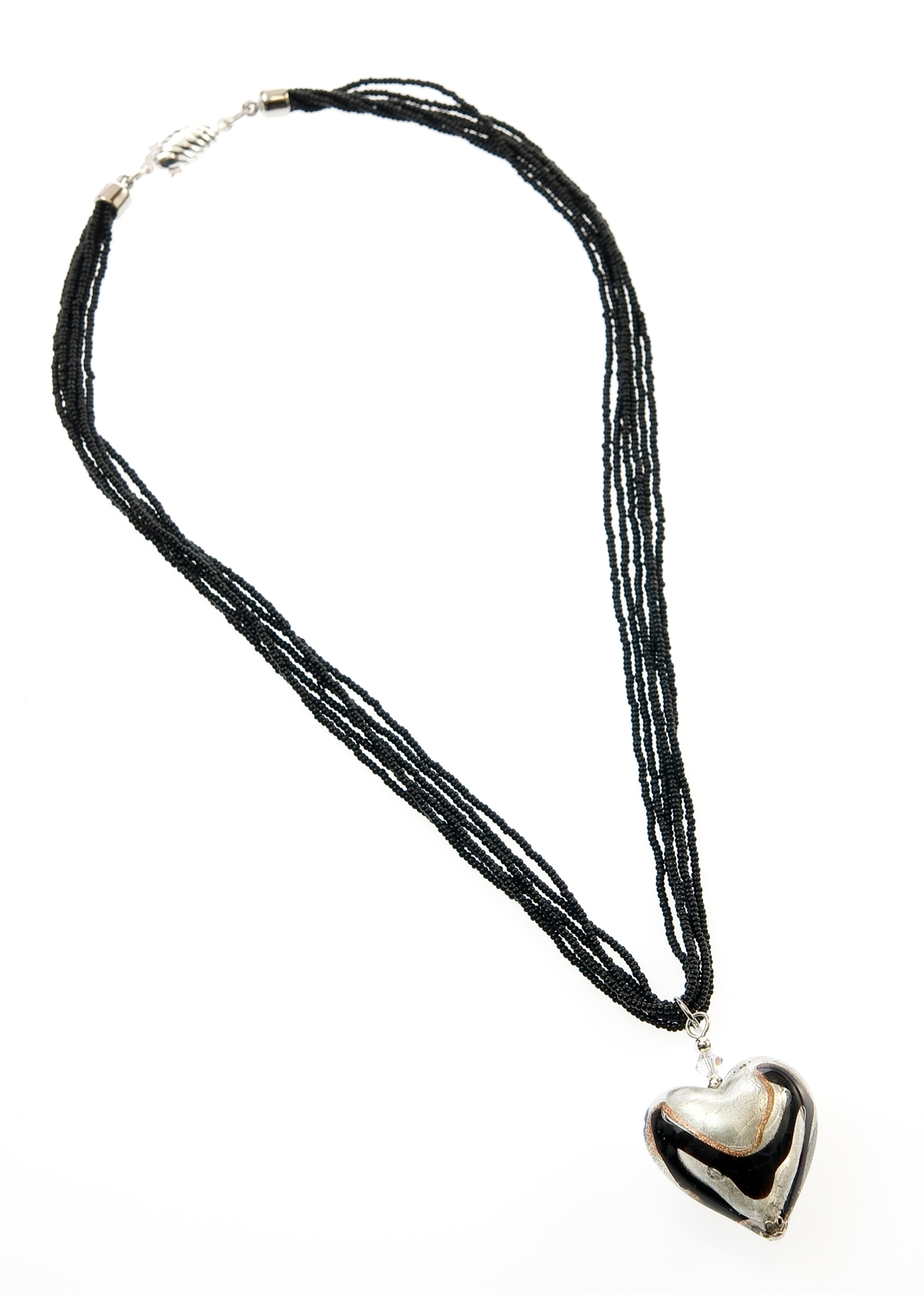 Murano Glas Collier Burano - Schwarz Silber – Handgefertigte Halskette aus Venedig