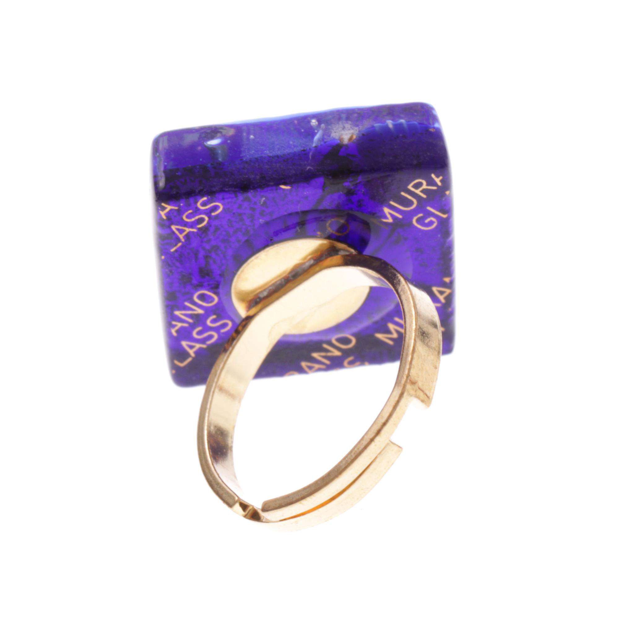 Violetta Muranoglas Ring Blau/Gold; Muranoglas mit echtem Blattgold; hypoallergene, hochwertig vergoldete Ringschiene