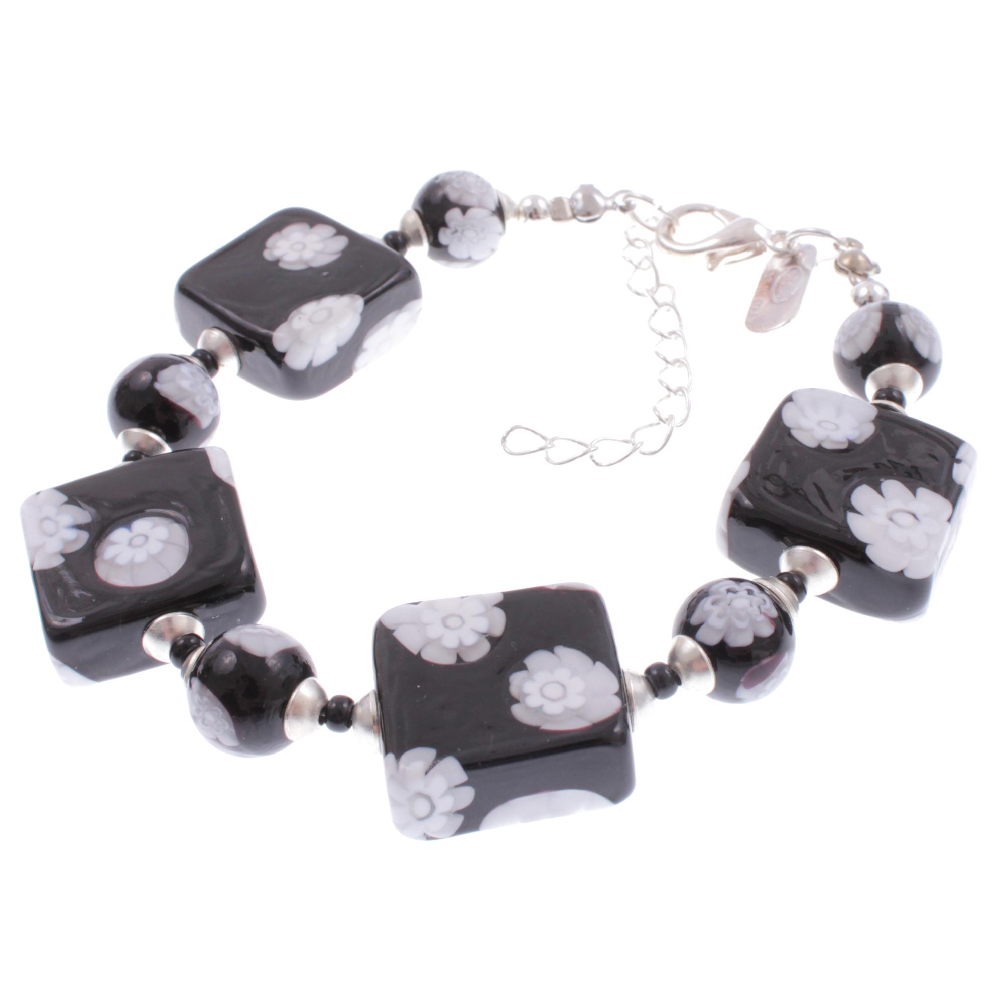 Murano Glas Armband "Melchior" Armschmuck-schwarz-weiss
