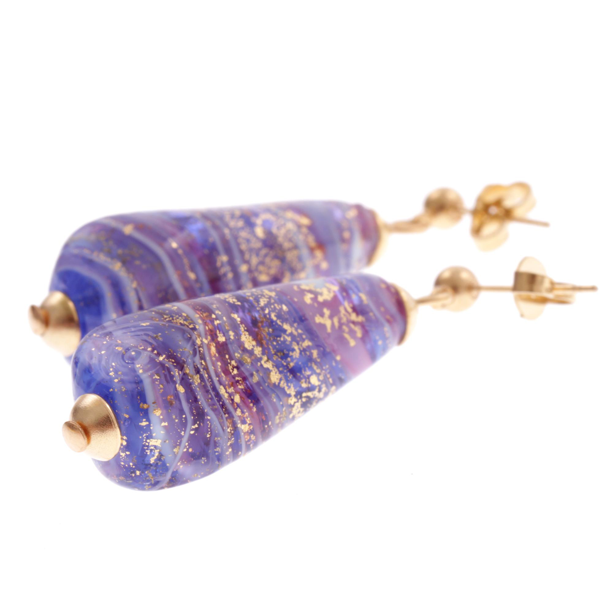 Birillo Muranoglas Ohrstecker Gold; Muranoglas mit echtem Blattgold; hochwertig vergoldete äußere Metallteile