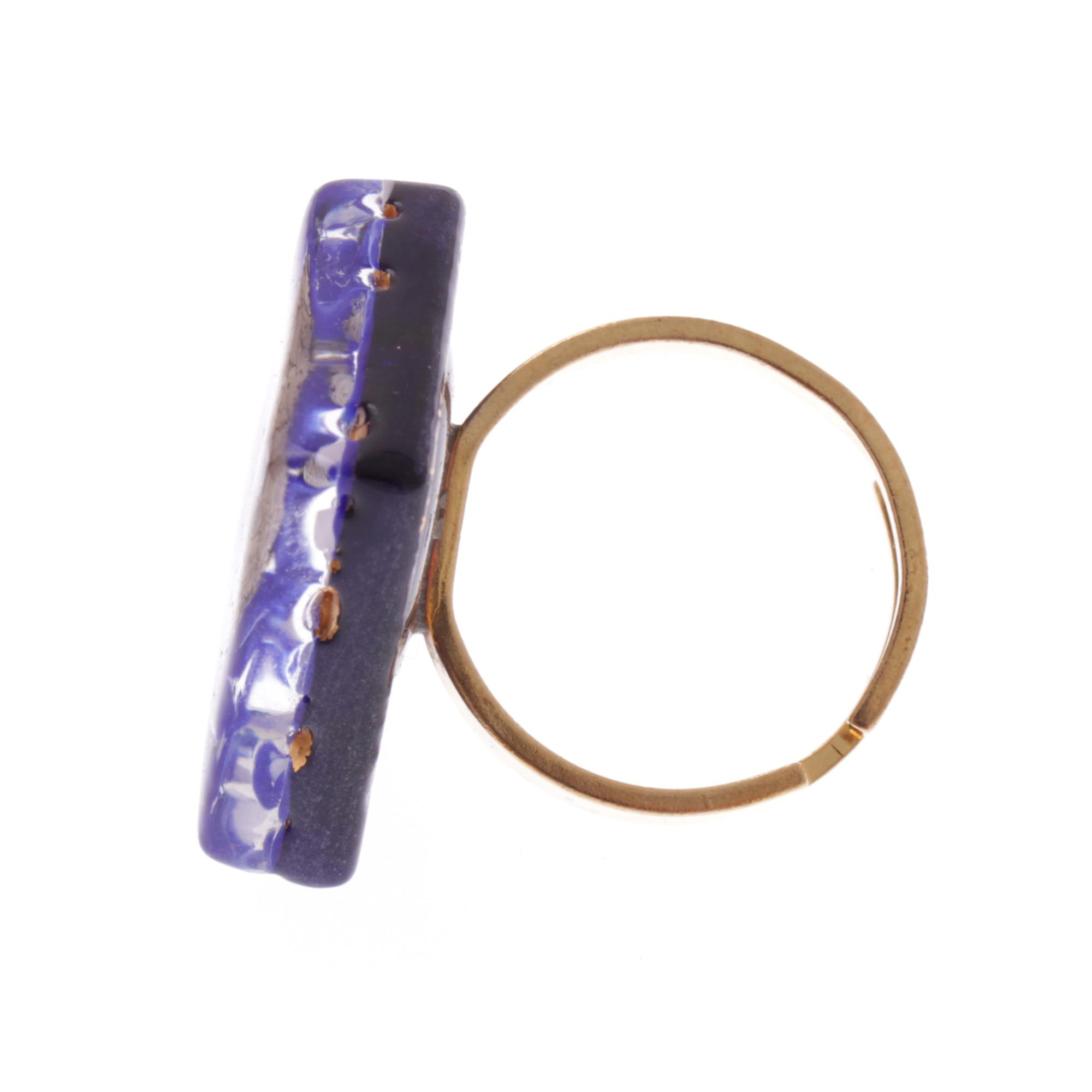 Violetta Muranoglas Ring Dunkelblau/Gold; Muranoglas mit echtem Blattgold; hypoallergene, hochwertig vergoldete Ringschiene