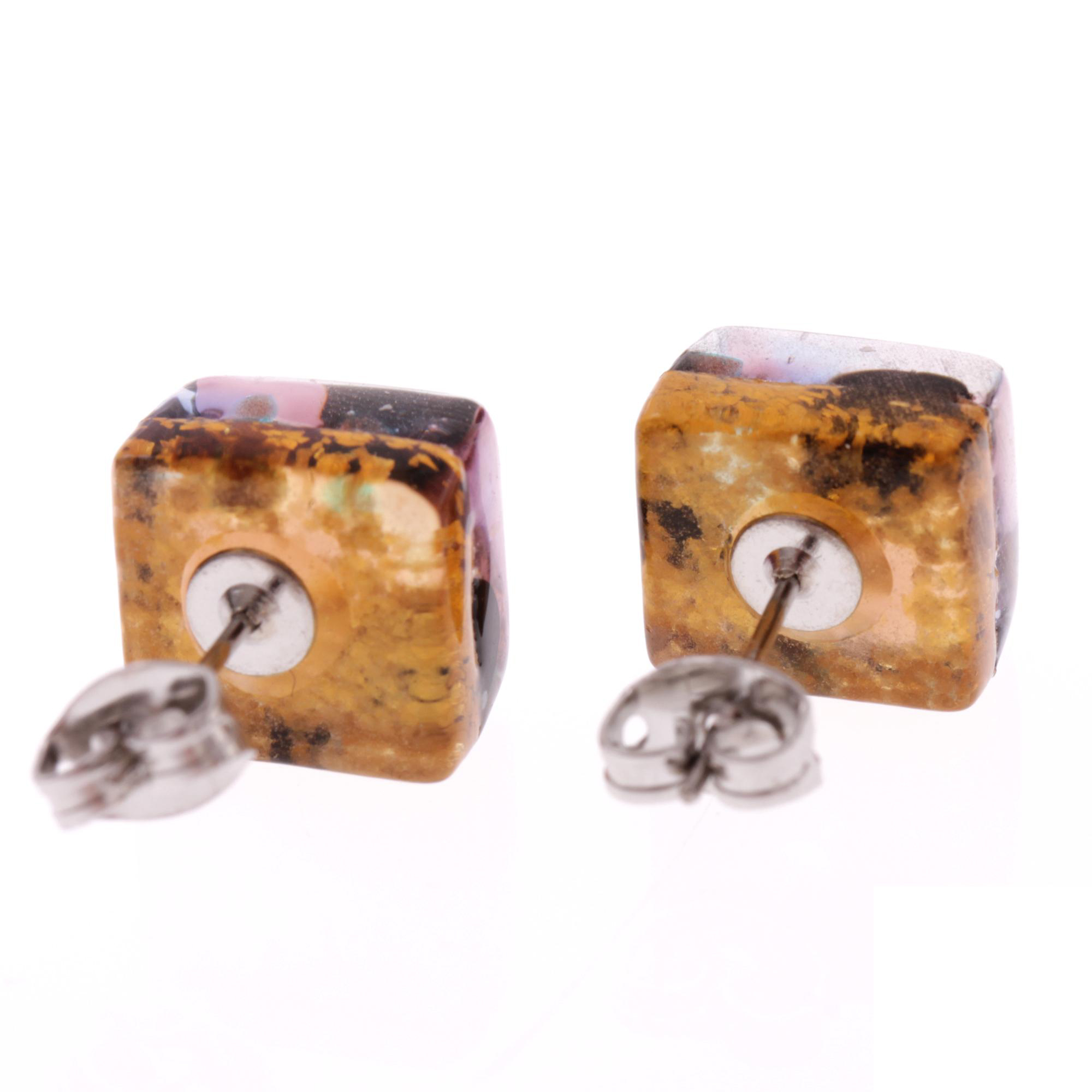 Jolanda Muranoglas Ohrstecker Amber; Muranoglas mit echtem Blattgold; hypoallergene, hochwertig versilberte äußere Metallteile
