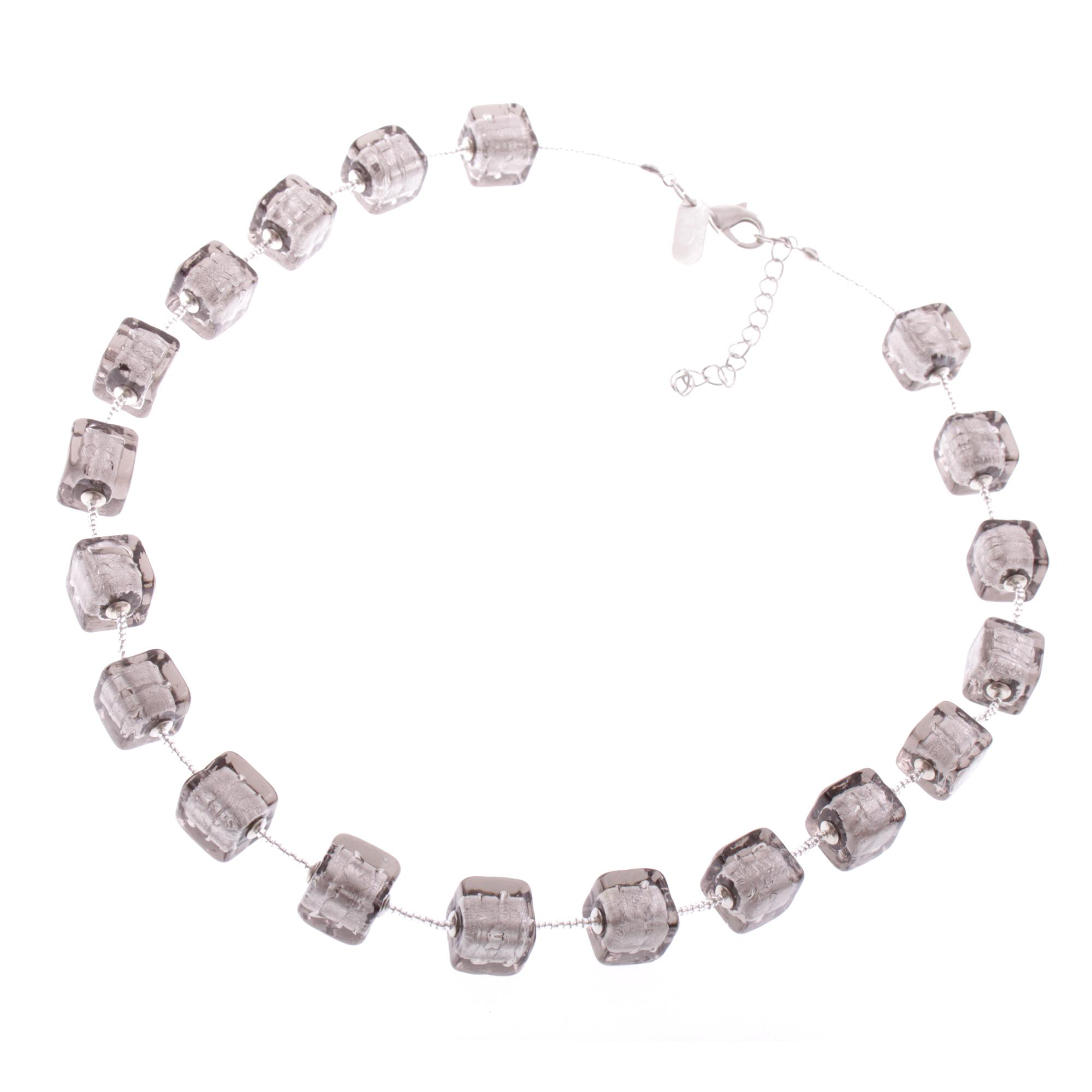 Murano Glas Collier "Quadro"-grau-silber
