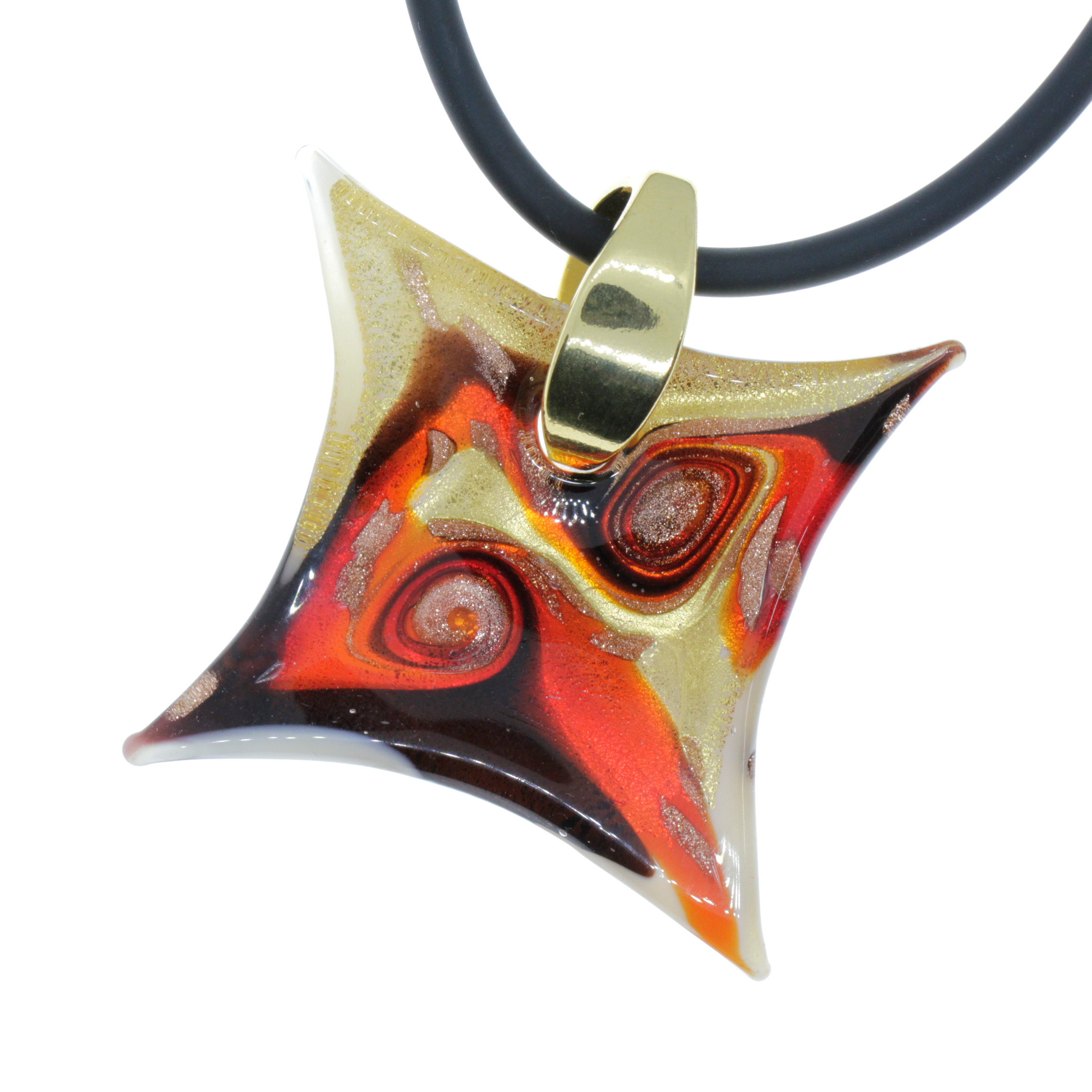 Exquisiter Murano Glas Anhänger "Losanga" -rot-gold