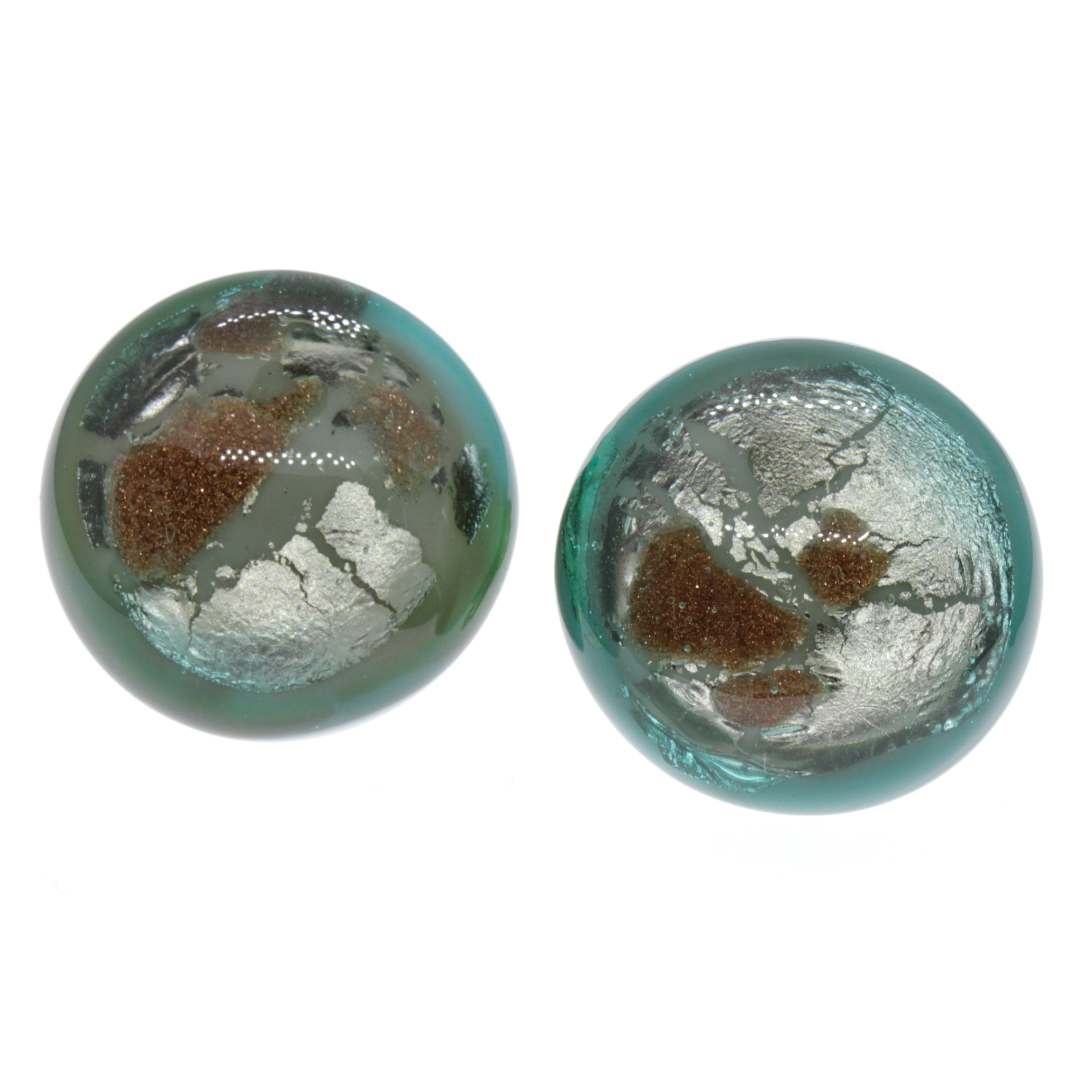 Malaga Deluxe Muranoglas Ohrclips Türkis/Kupfer; Muranoglas mit echtem Blattsilber und Kupfer; hypoallergene, hochwertig versilberte Clips