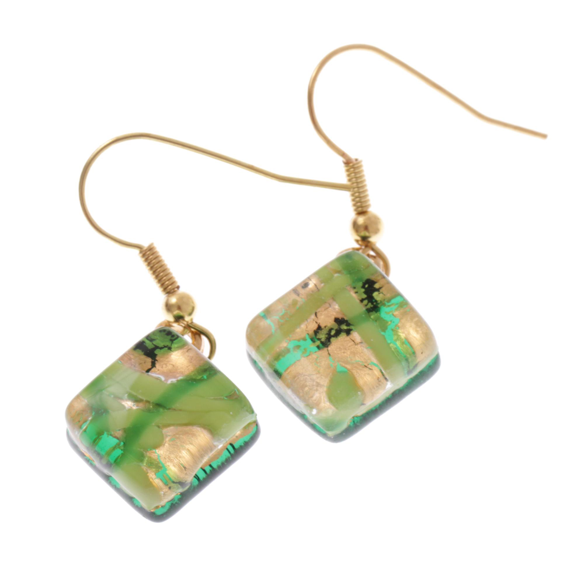 Ashley Muranoglas Ohrhänger Grün/Gold II; Muranoglas mit echtem Blattgold; hochwertig vergoldete äußere Metallteile