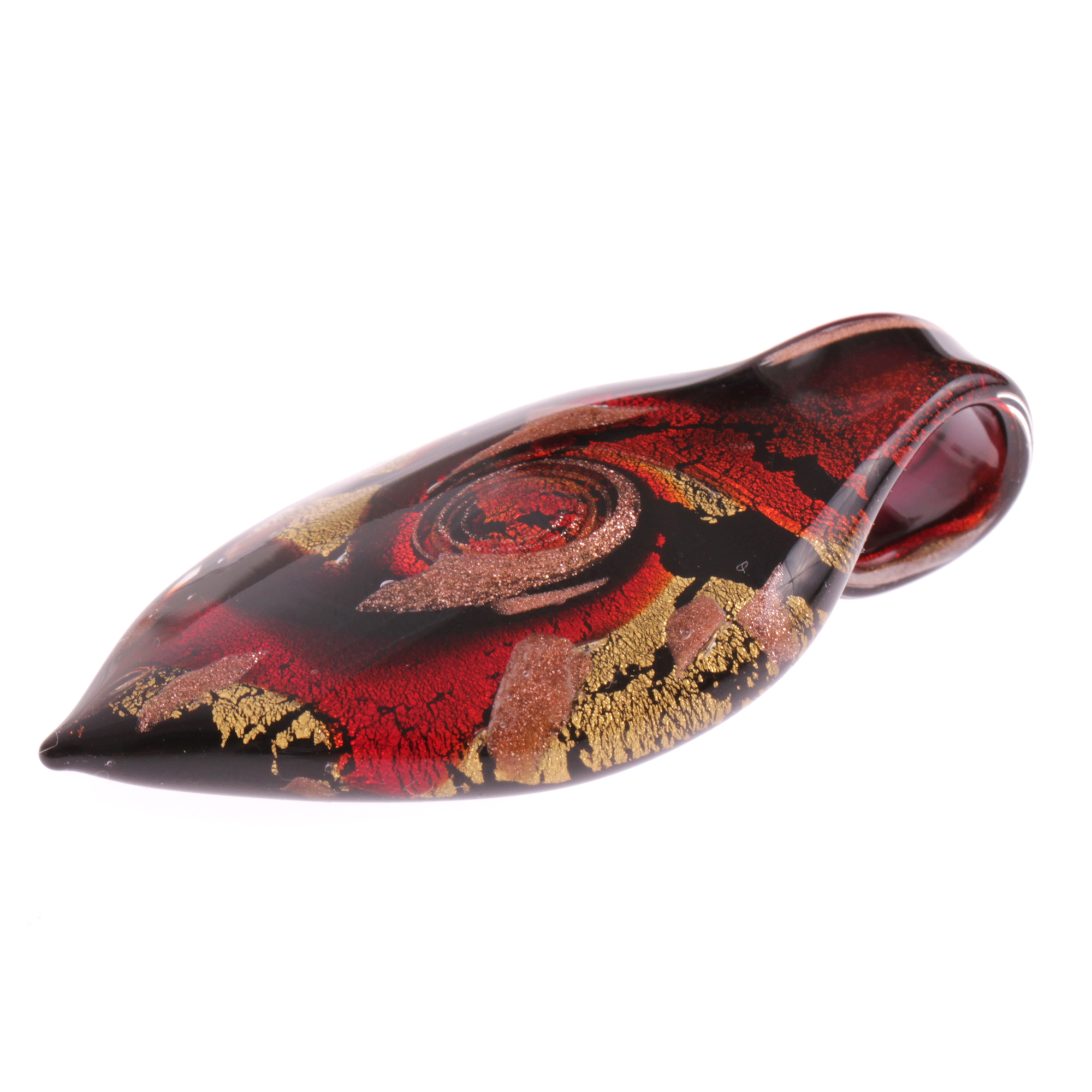 Ein großes Murano Glas Blatt "Pala Grande" Anhänger-schw rot gold