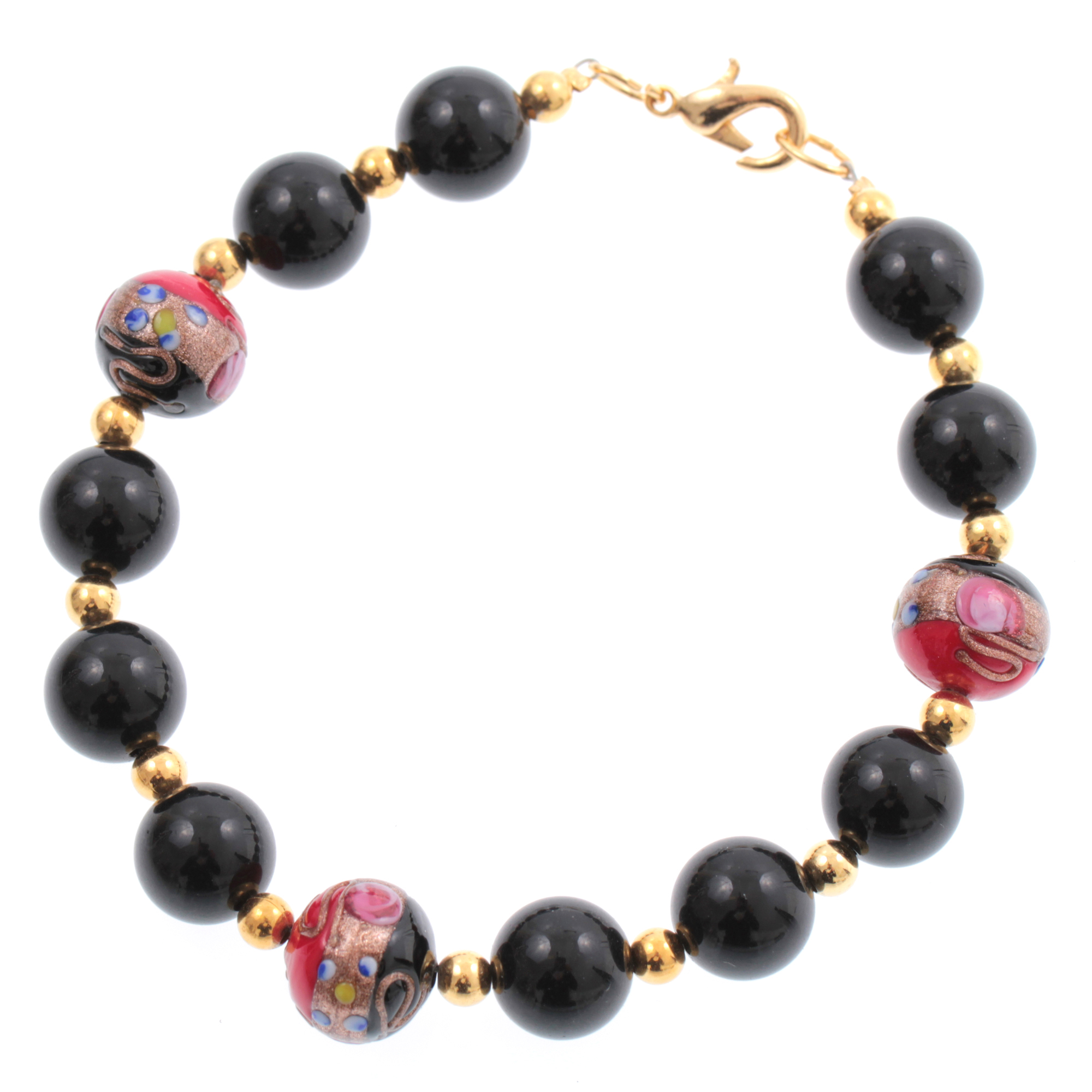 Murano Glas Armband "Venezia" -schwarz-rot