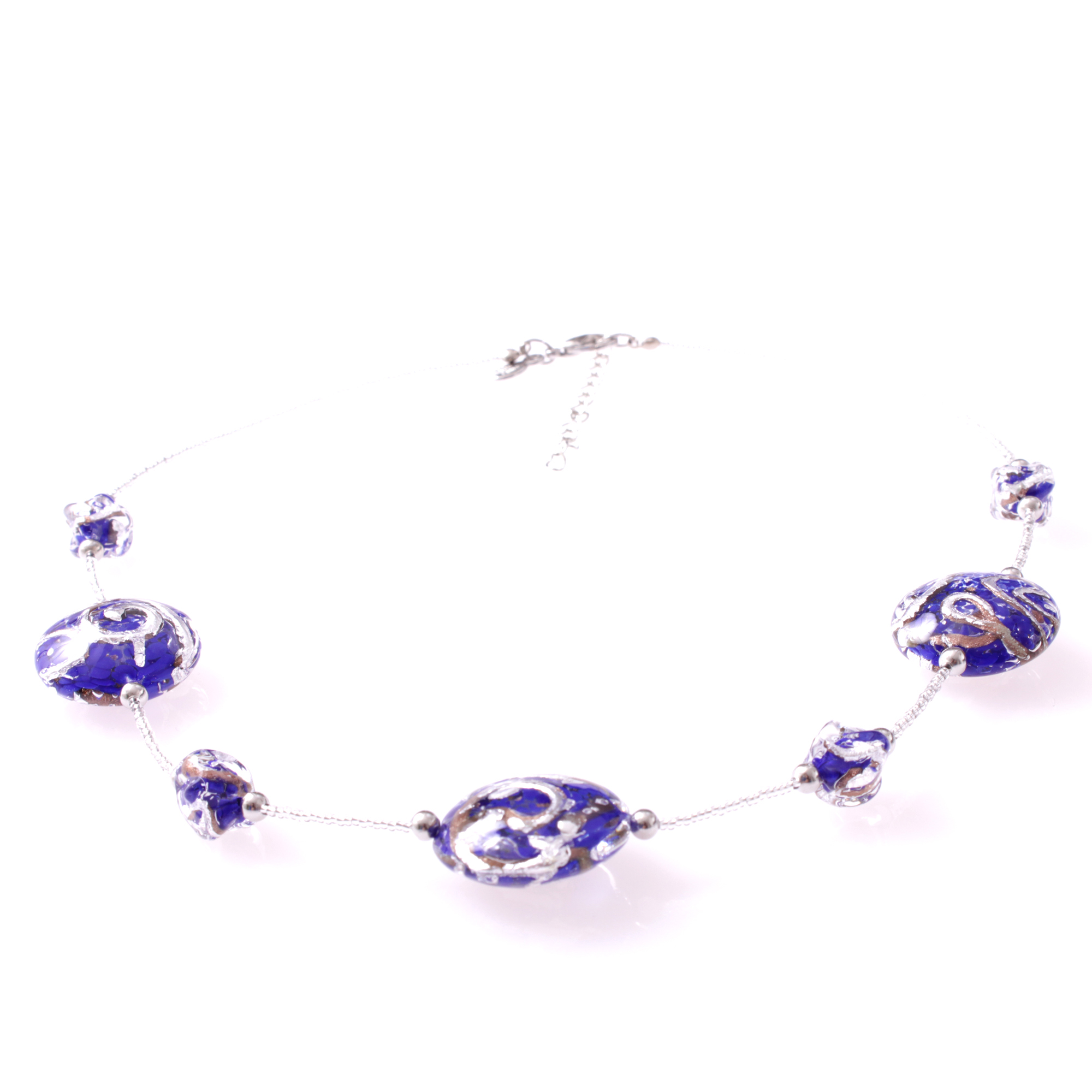 Astana Deluxe Muranoglas Collier Blau/Silber; Muranoglas mit echtem Blattsilber und Kupfer; hypoallergene und hochwertig versilberte äußere Metallteile