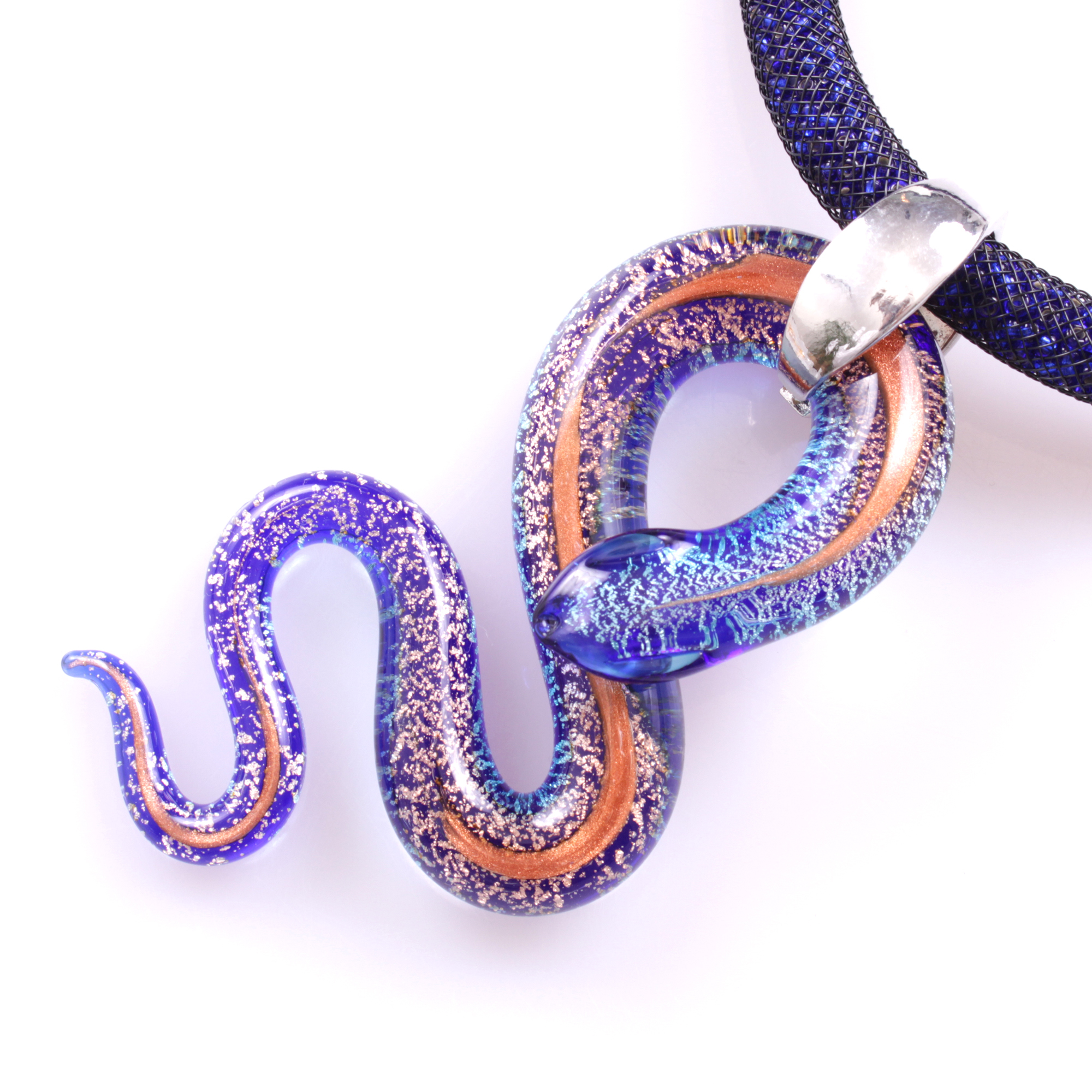 Anhänger Coda Grande Deluxe - Murano Glas - blau-kupfer