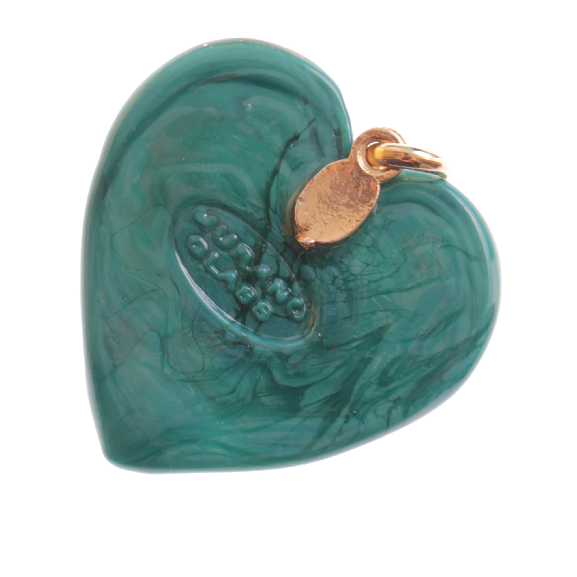 Girello medium Muranoglas Anhänger Grün/Gold; Muranoglas mit echtem Blattgold und Kupfer; hypoallergene, hochwertig vergoldete Öse