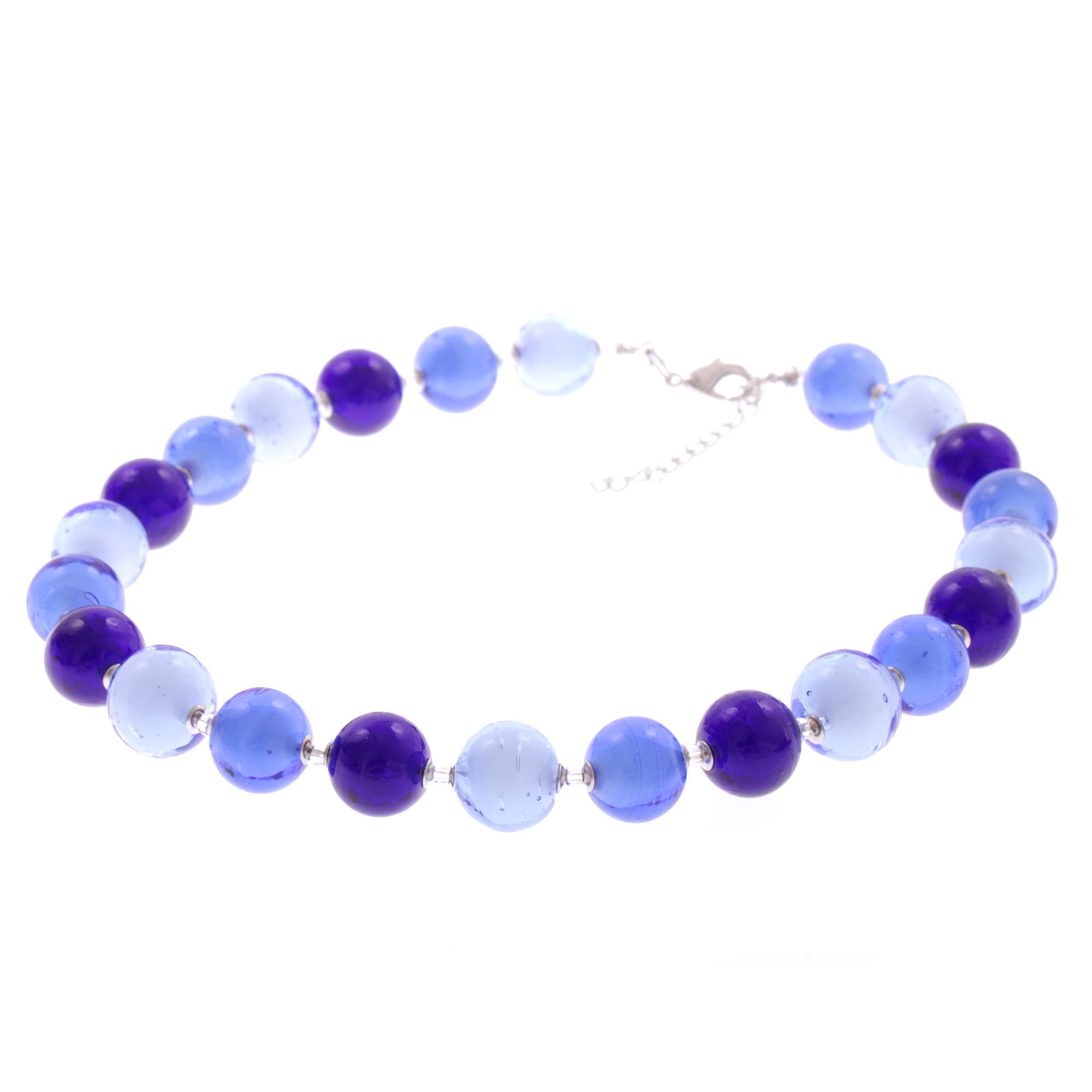 Kugel Collier "Verona" Murano Glas Halskette -blau-silber