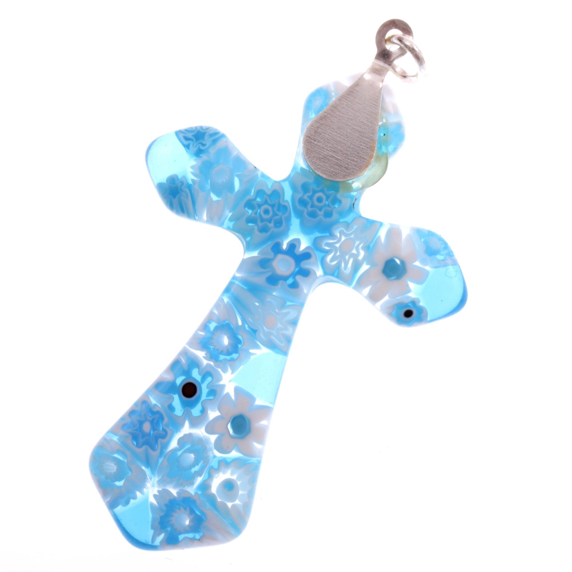 Wunderschönes Murano Glas Kreuz "Gotico" Mille Fiori Anhänger -türkis