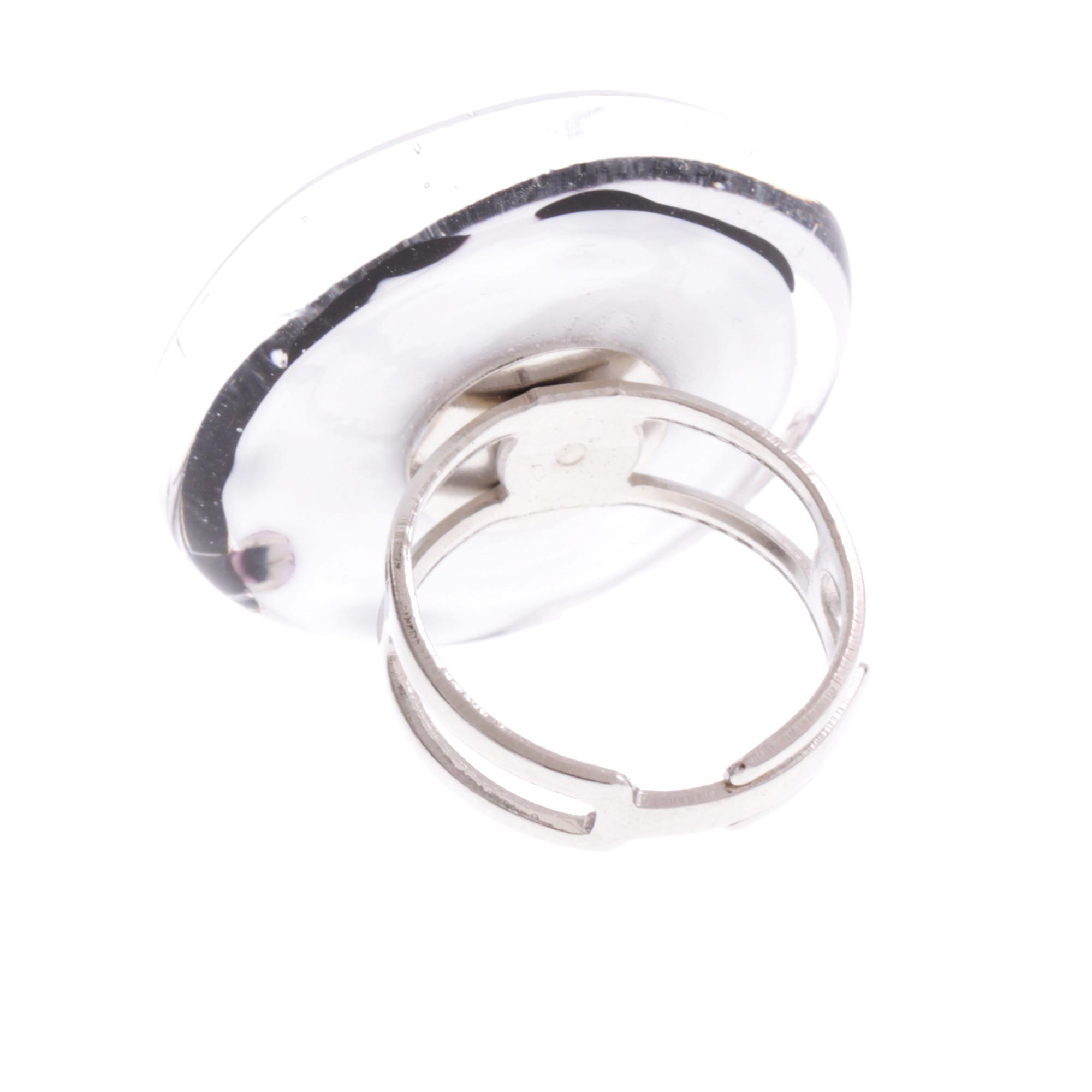 Murano Glas Ring "Vistosa" mit offener Schiene-schwarz-weiss