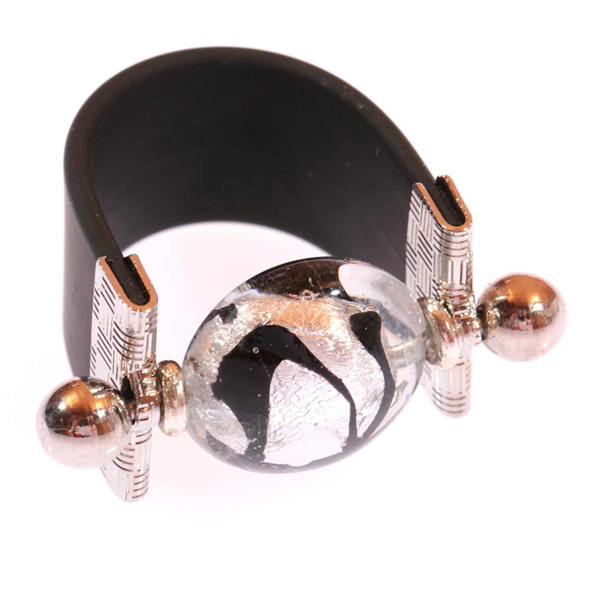 Muranoglas Ring "Ohio" schwarz-silber