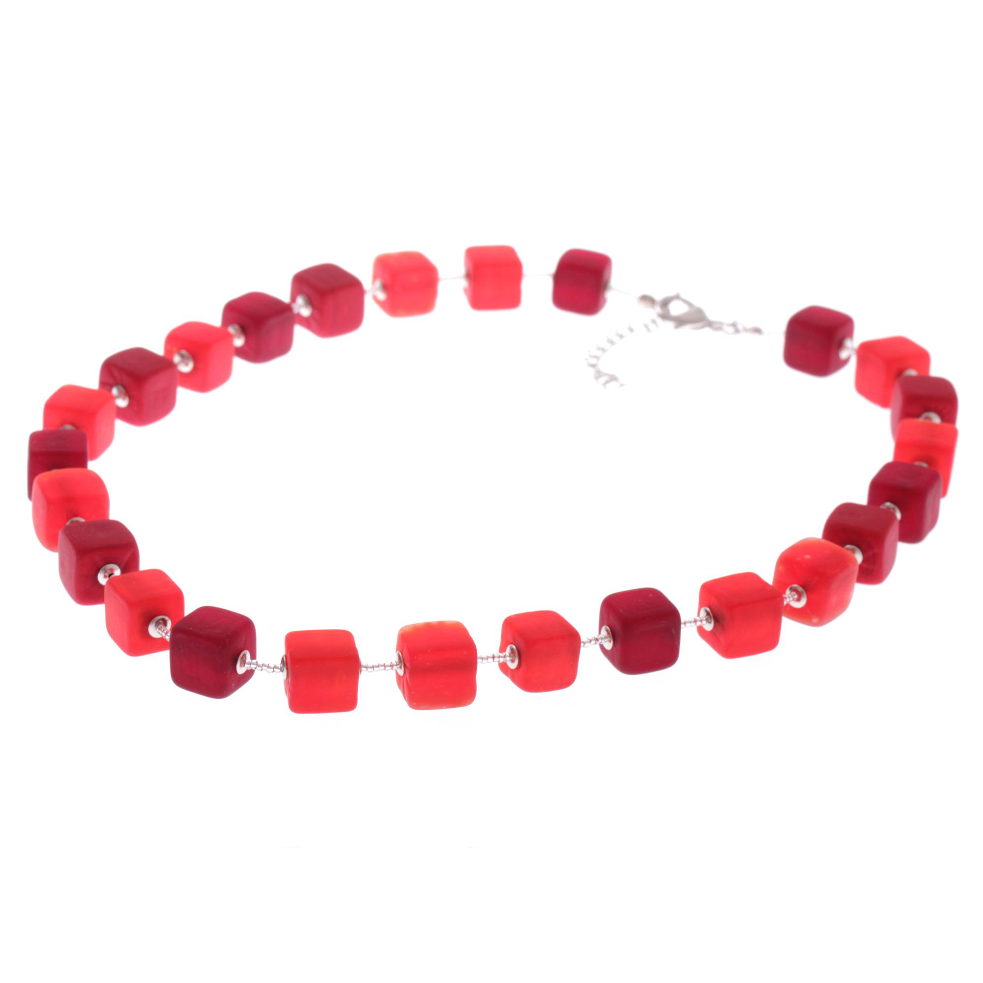 Murano Glas Collier "Quadro"-rot-silber