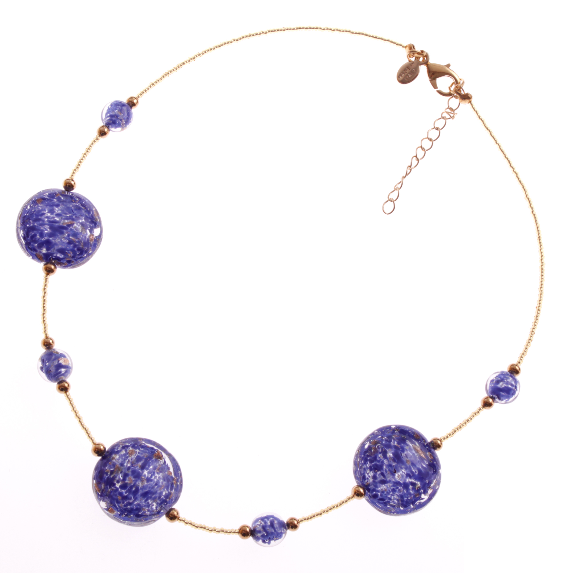 Astana Muranoglas Collier Blau/Gold; Muranoglas mit echtem Blattgold und echtem Kupfer; hypoallergene, hochwertig vergoldete äußere Metallteile