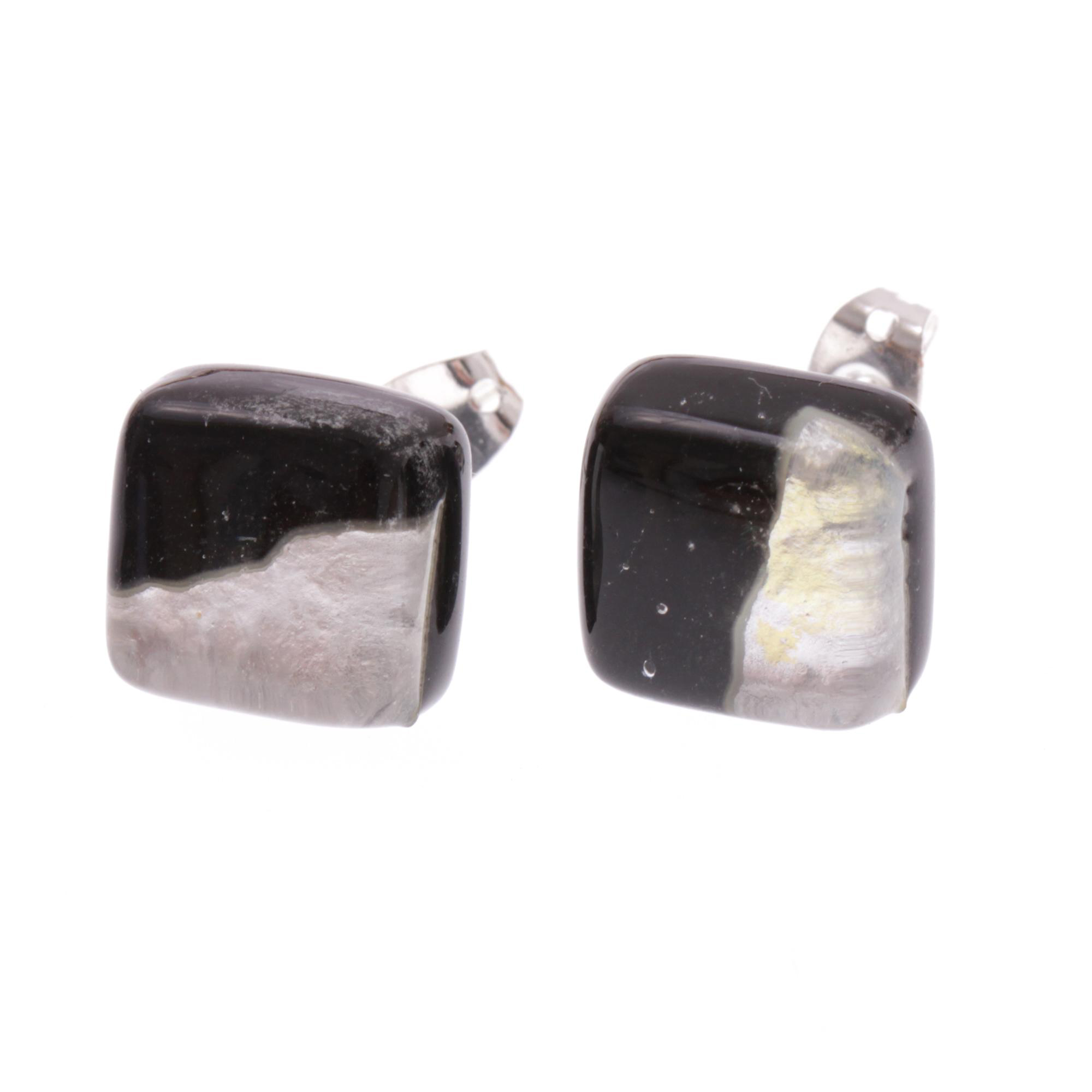 Jolanda Muranoglas Ohrstecker Schwarz/Silber III; Muranoglas mit echtem Blattsilber; hypoallergene, hochwertig versilberte äußere Metallteile