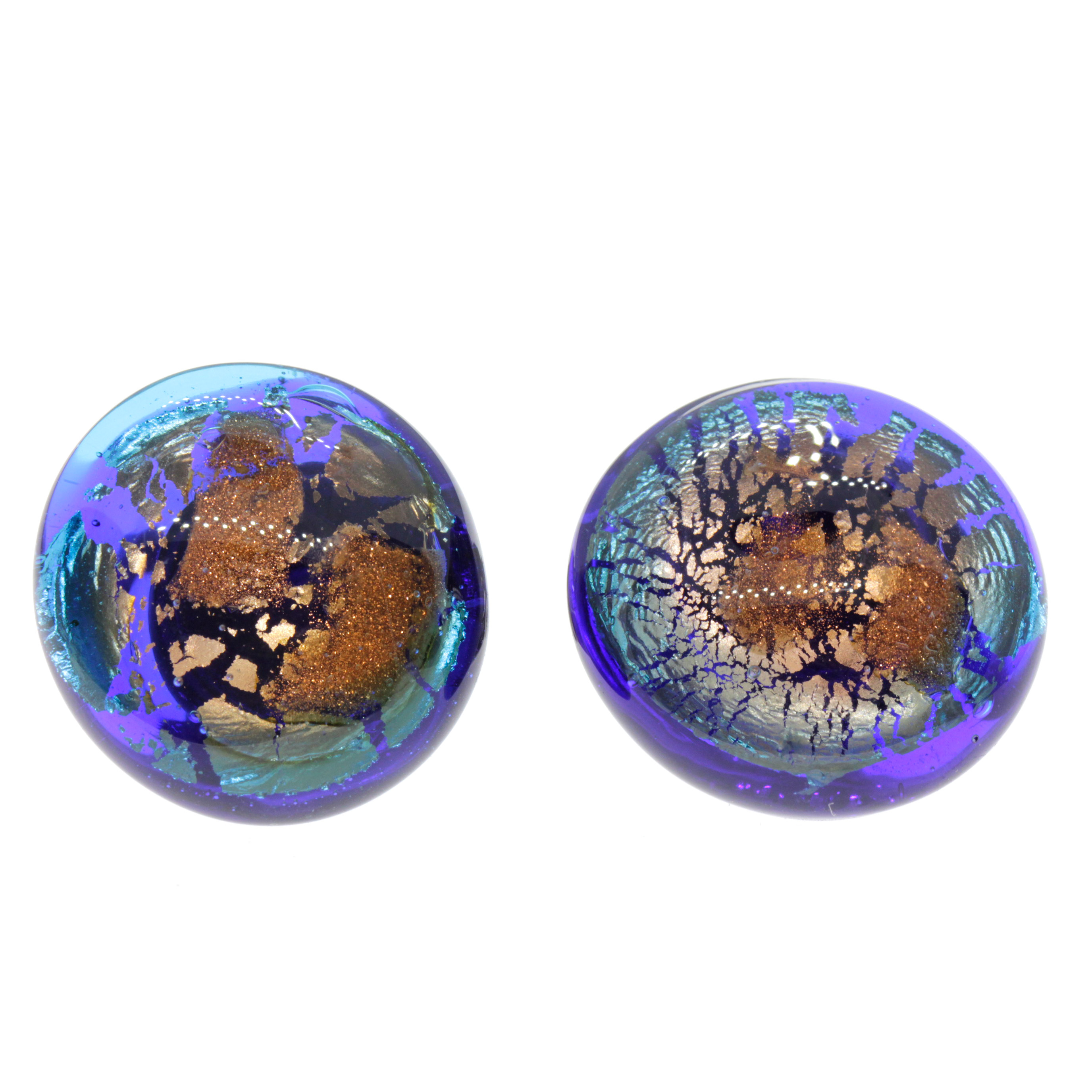 Malaga Deluxe Muranoglas Ohrclips Blau/Kupfer; Muranoglas mit echtem Blattsilber und Kupfer; hypoallergene, hochwertig versilberte Clips