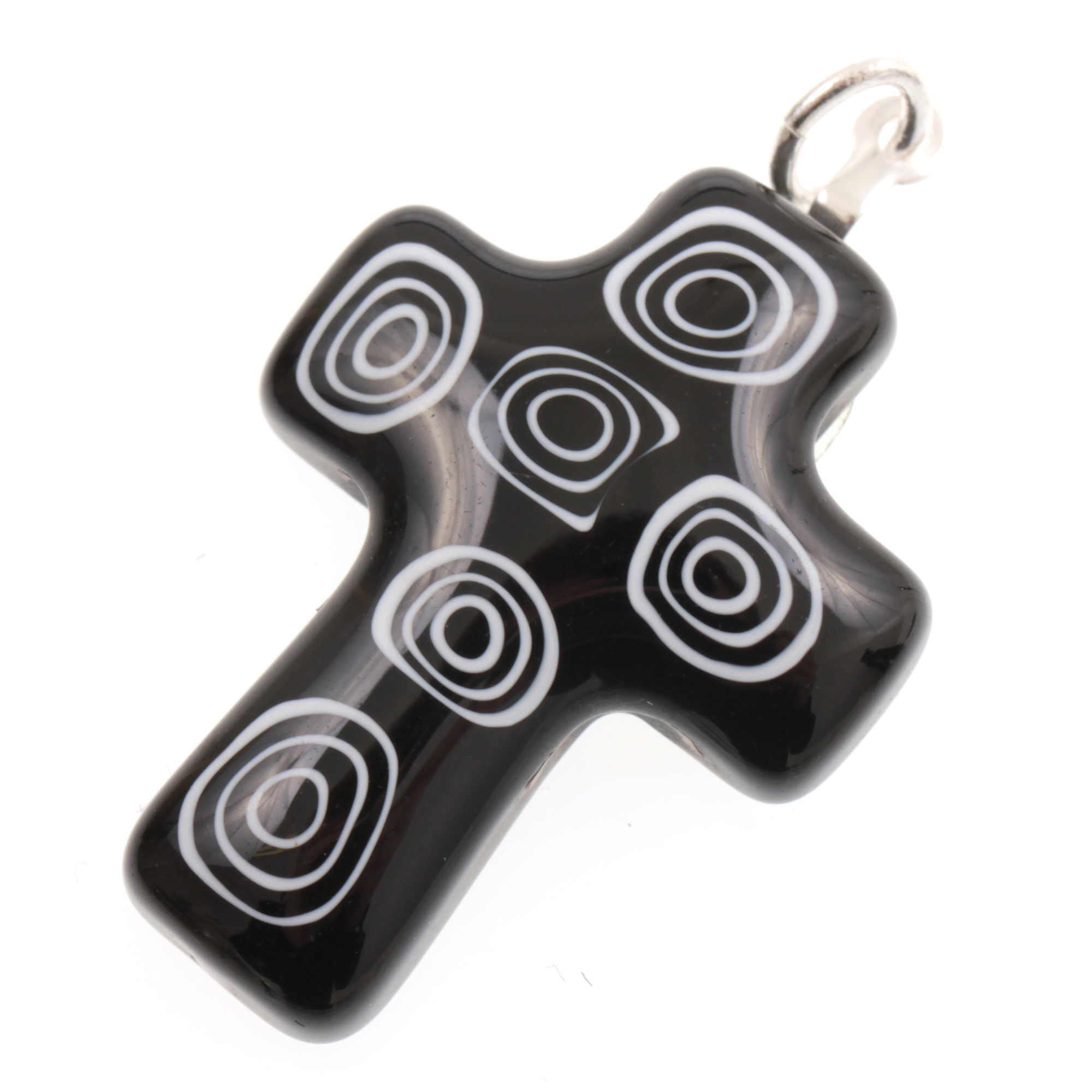 Murano Glas Kreuz Modell "Rood" Mille Fiori-schwarz-weiss