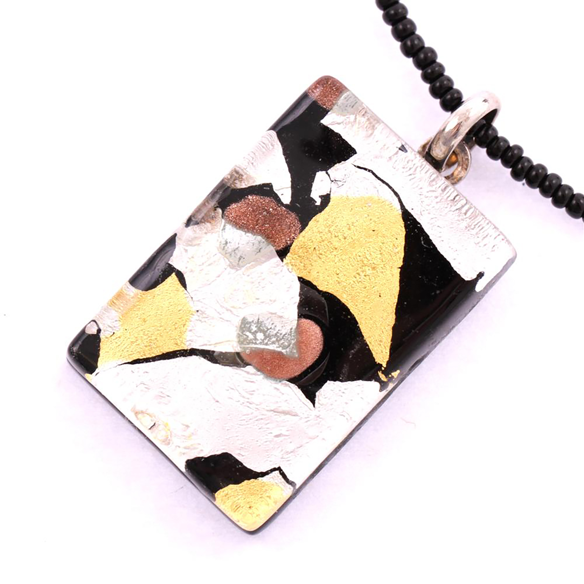 Rechteck Anhänger "Swan II" Murano Glas-schwarz-silber-gold