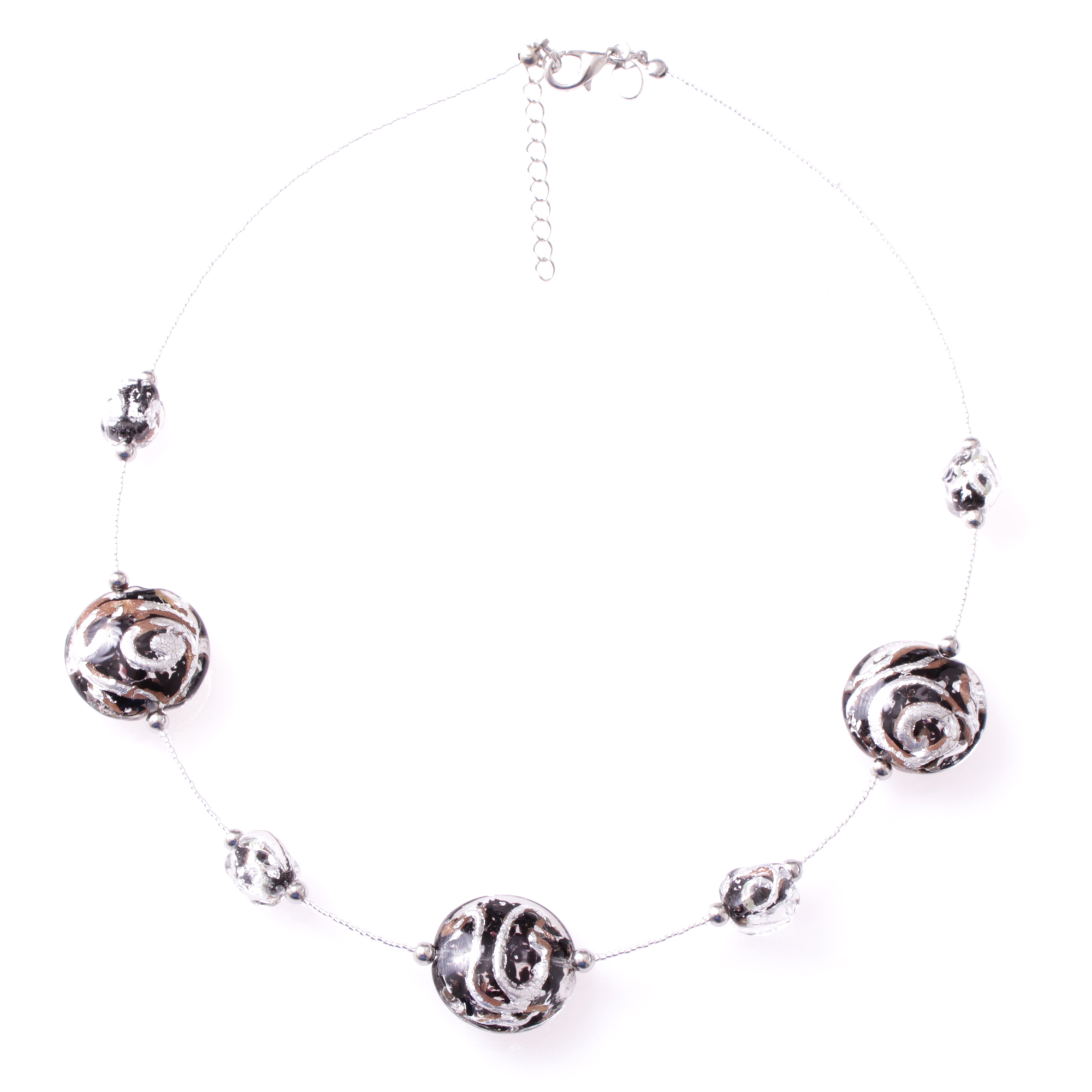 Astana Deluxe Muranoglas Collier Schwarz/Silber; Muranoglas mit echtem Blattsilber und Kupfer; hypoallergene und hochwertig versilberte äußere Metallteile