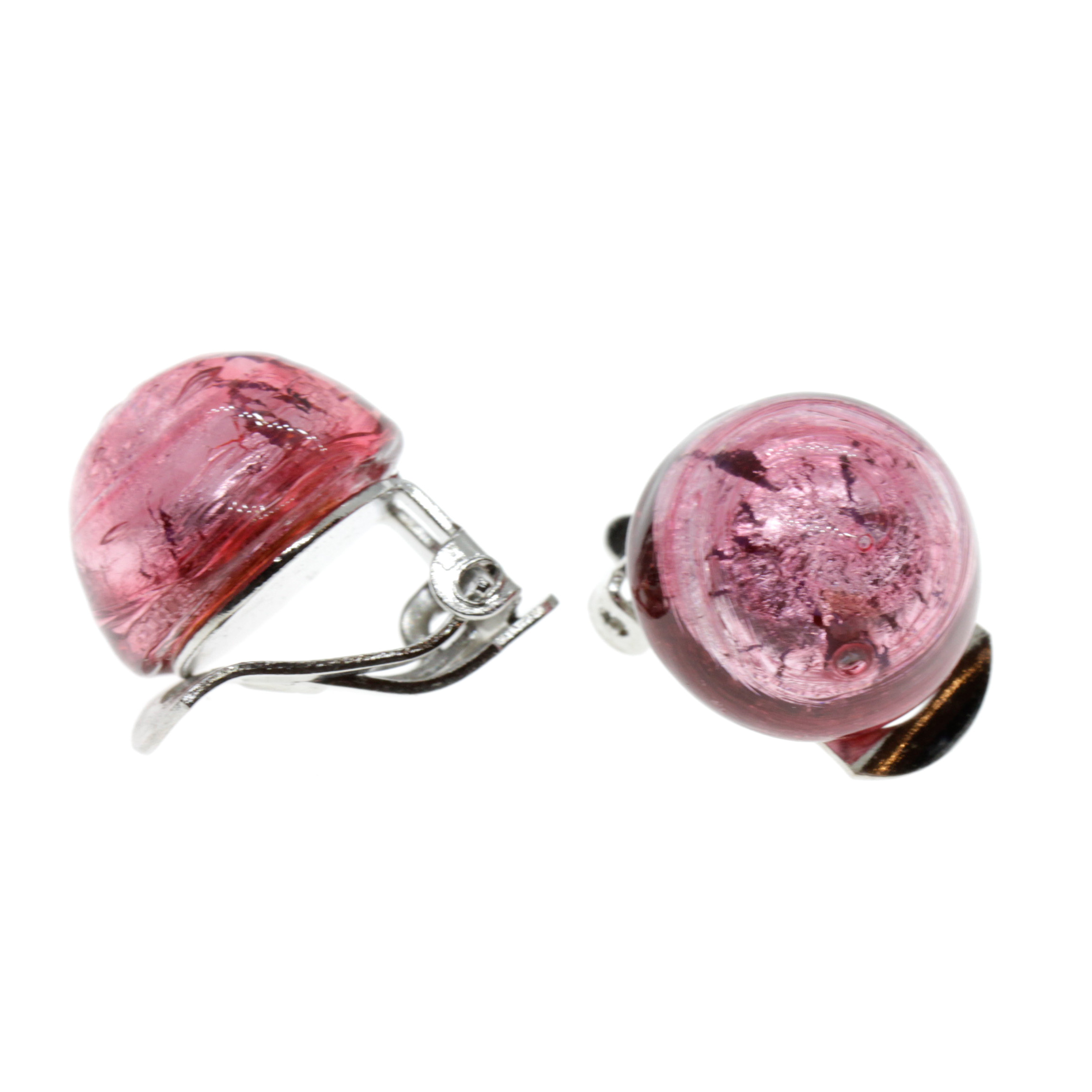 Elea Muranoglas Ohrclips Pink; Muranoglas mit echtem Blattsilber, ohne Kupfer; hypoallergene, hochwertig versilberte Clips