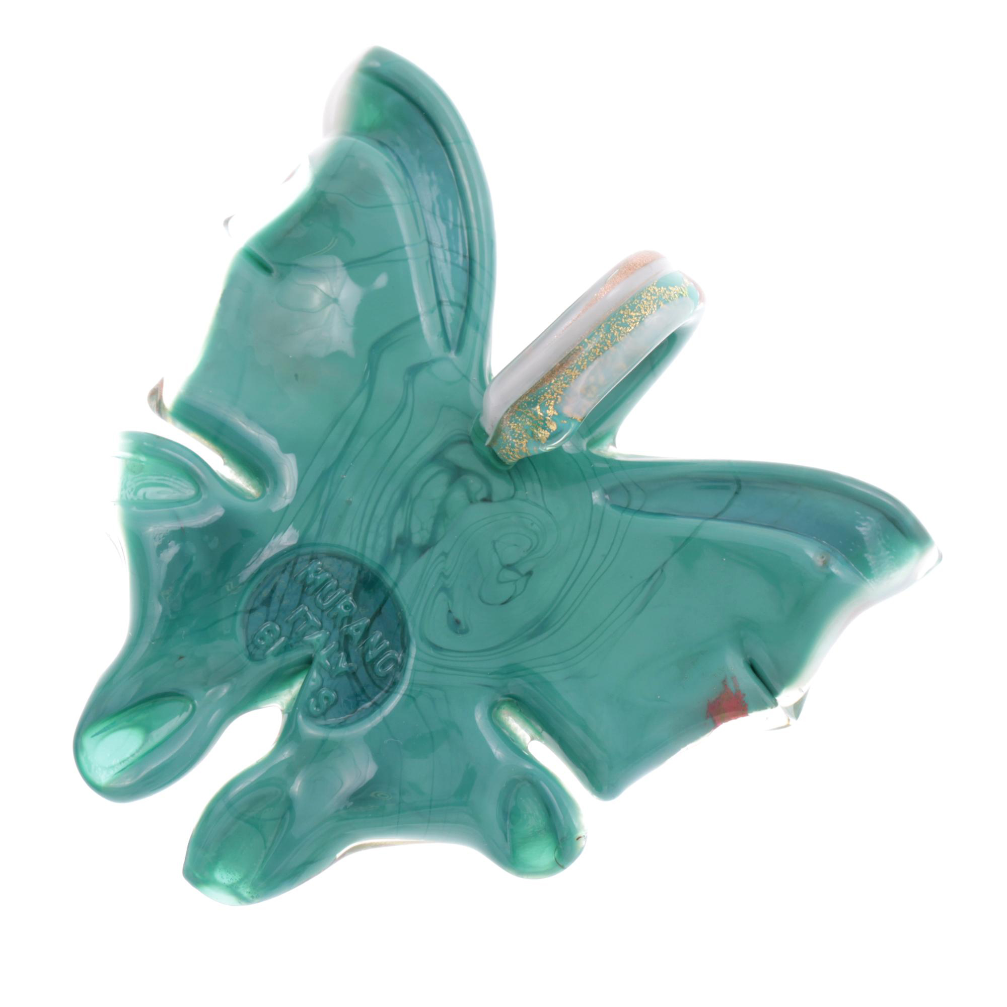 Ein Murano Glas Schmetterling "Farfalla" Anhänger-grün-gold