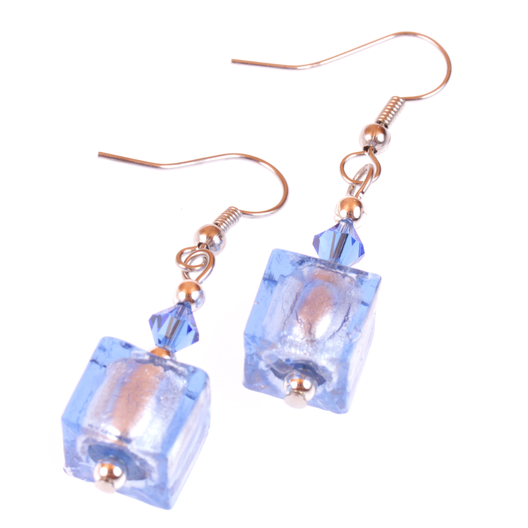 Muranoglas Ohrhaken "Udine" blau-silber