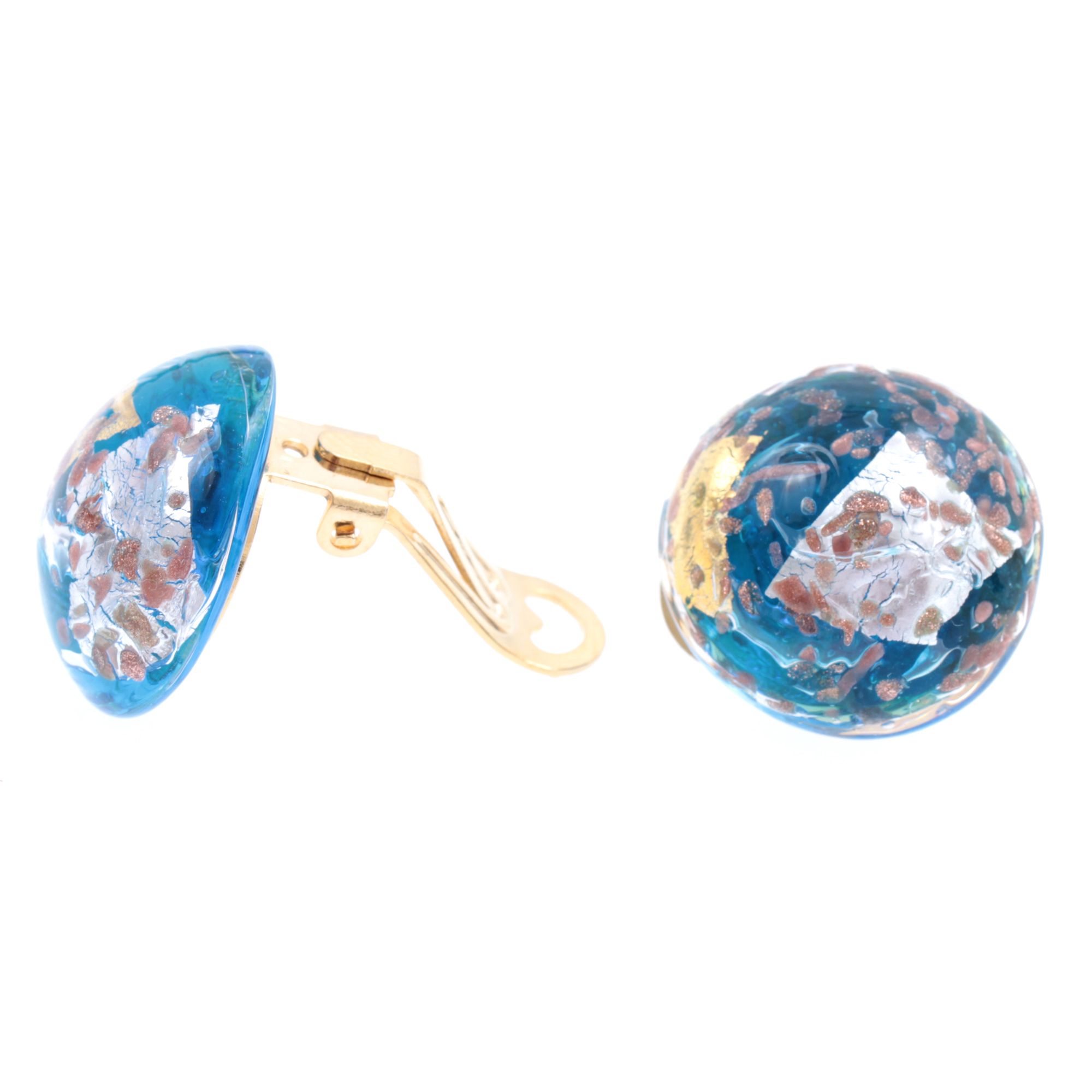 Murano Glas Ohrclip Modell "Symphonie" -türkis