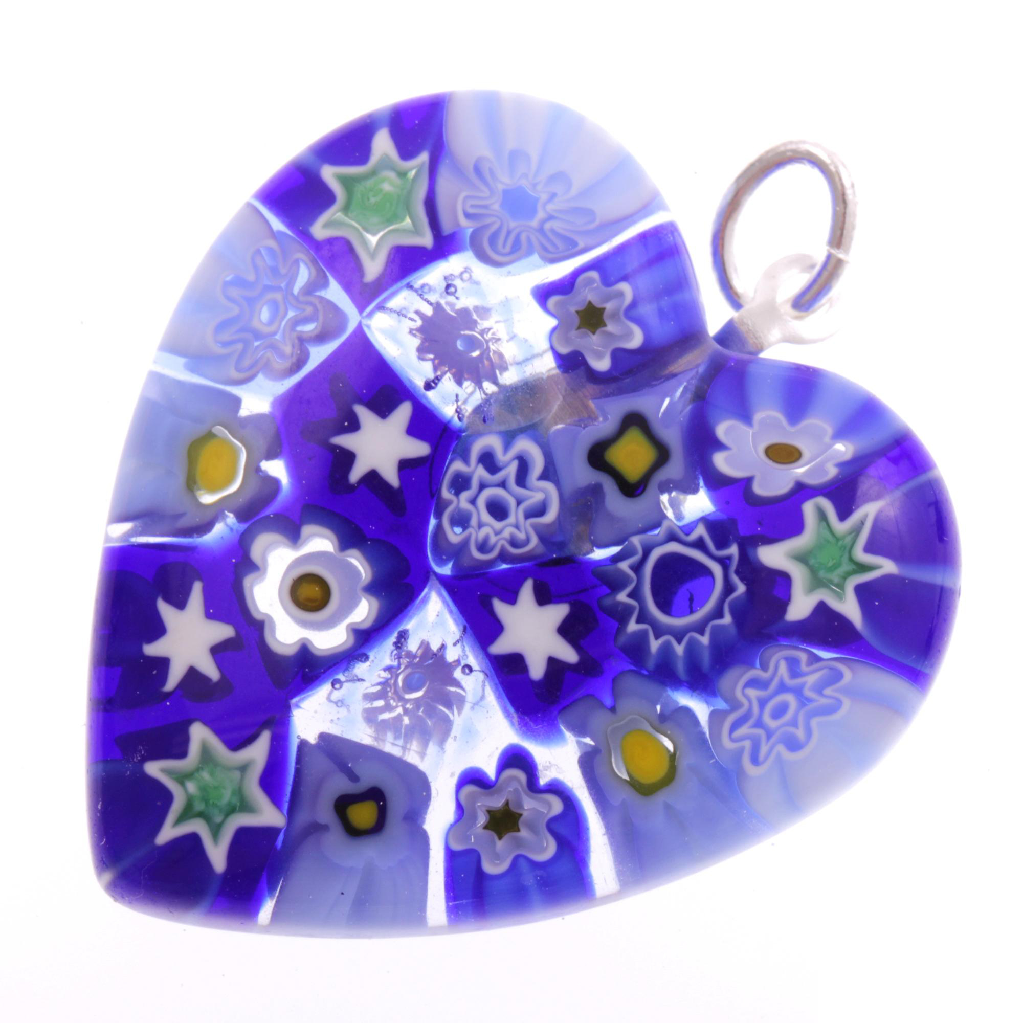 Mille Fiori Herz Anhänger "Sono" Murano Glas -dunkelblau