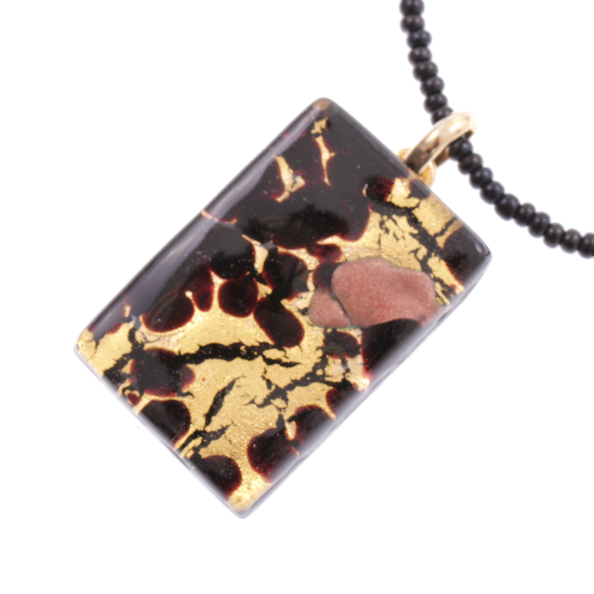 Rechteck Anhänger "Swan II" Murano Glas-schwarz-gold