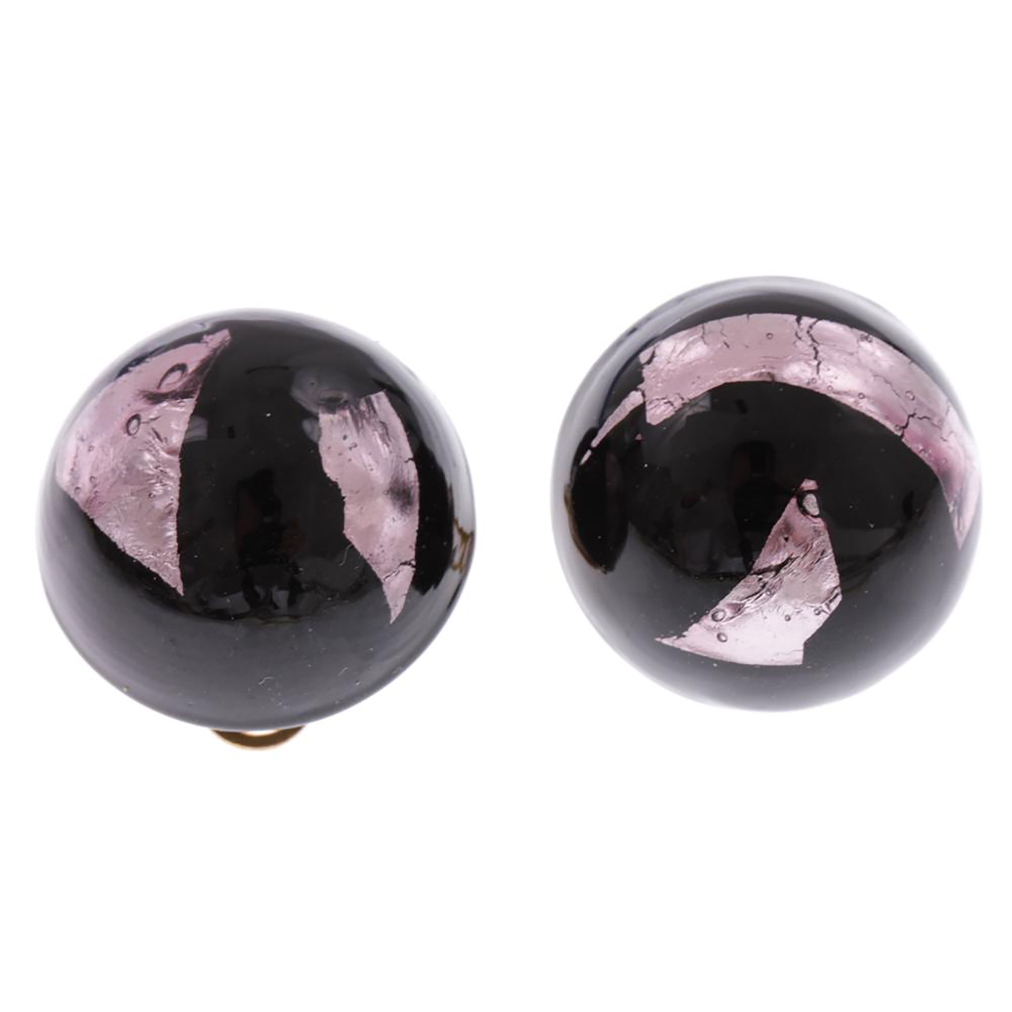 Murano Glas Ohrclip "Lea"-schwarz rosa