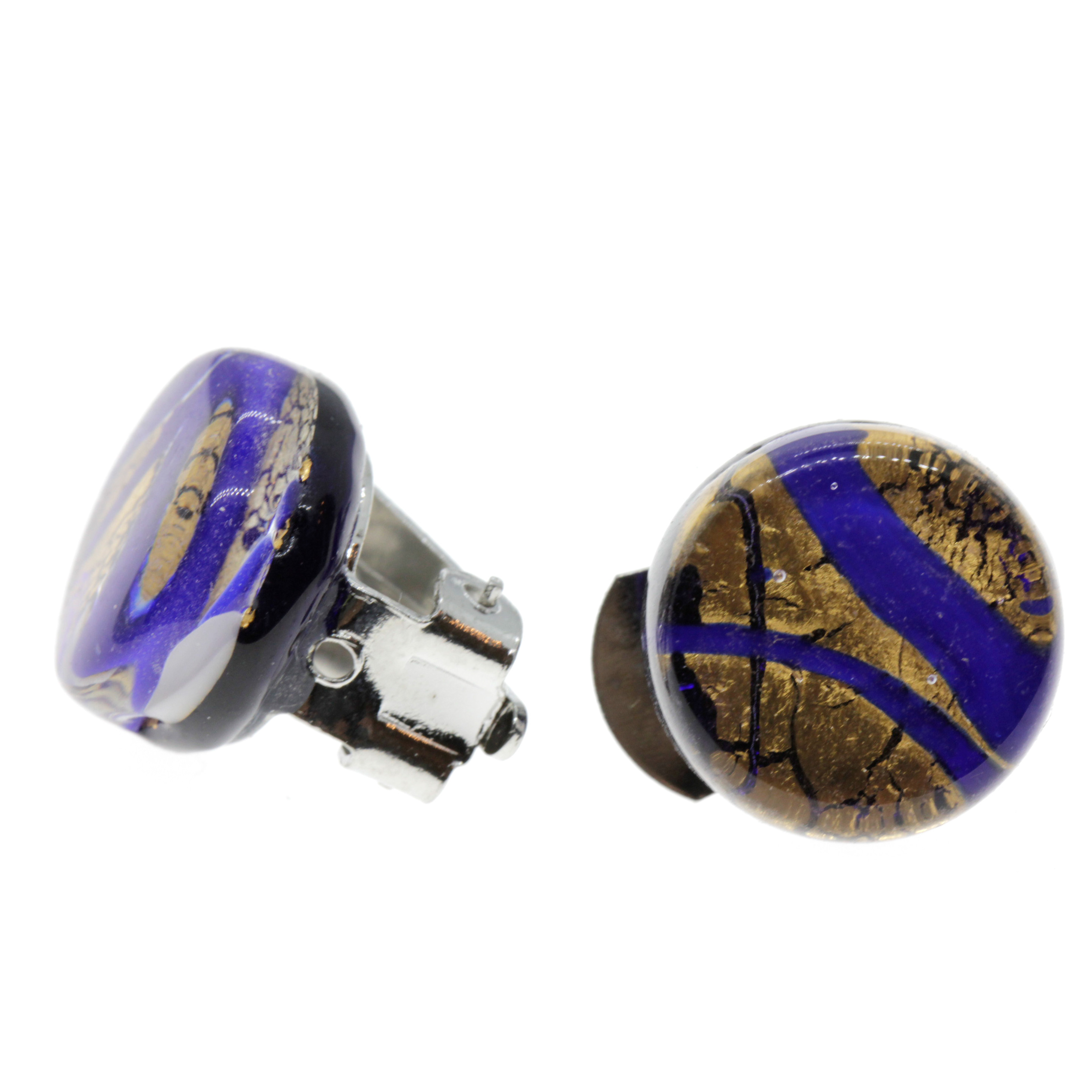 Janne Muranoglas Ohrclips Blau/Gold; Muranoglas mit echtem Blattgold; hypoallergene, hochwertig versilberte Clipmechaniken