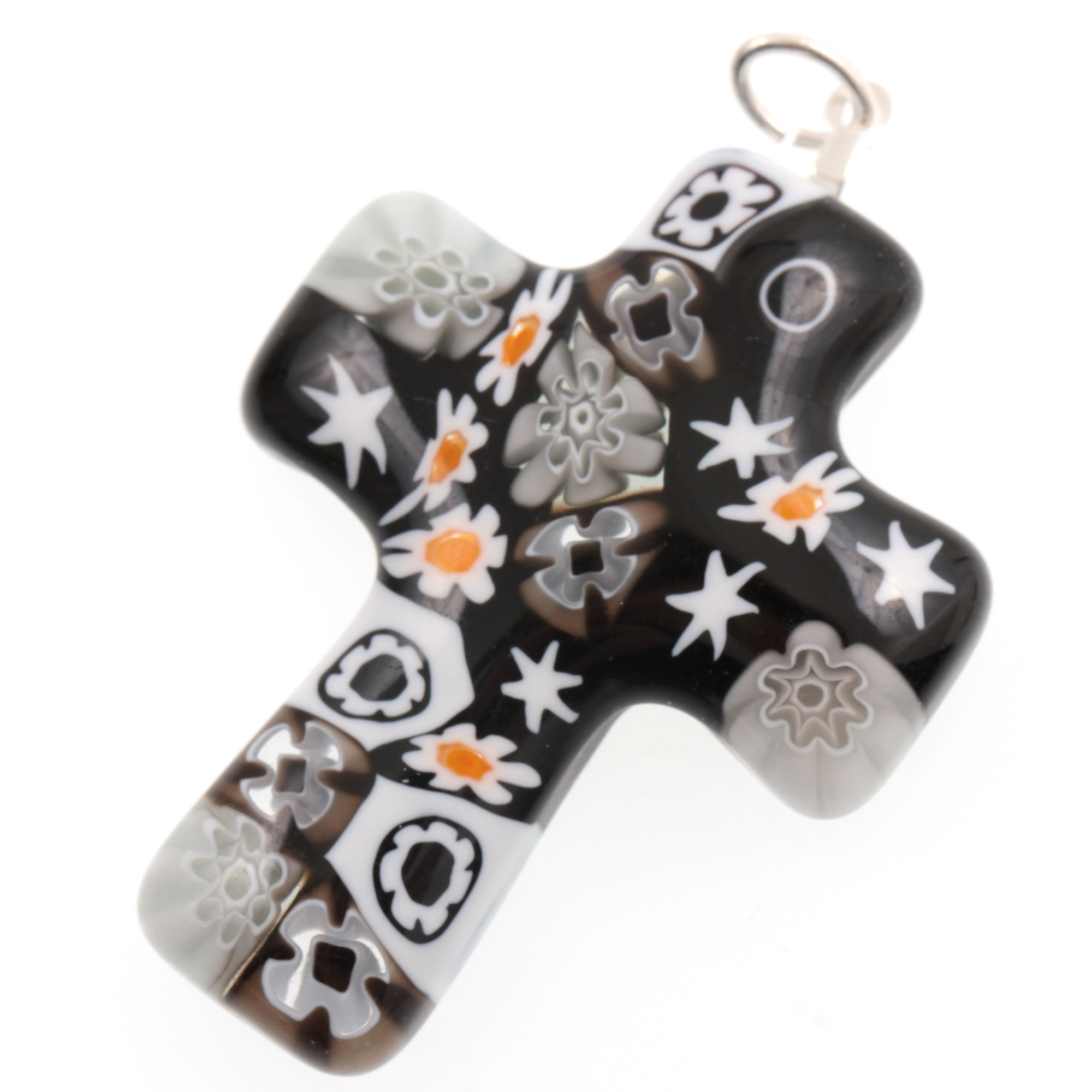 Murano Glas Kreuz Modell "Grand Rood" Mille Fiori-schwarz-weiss