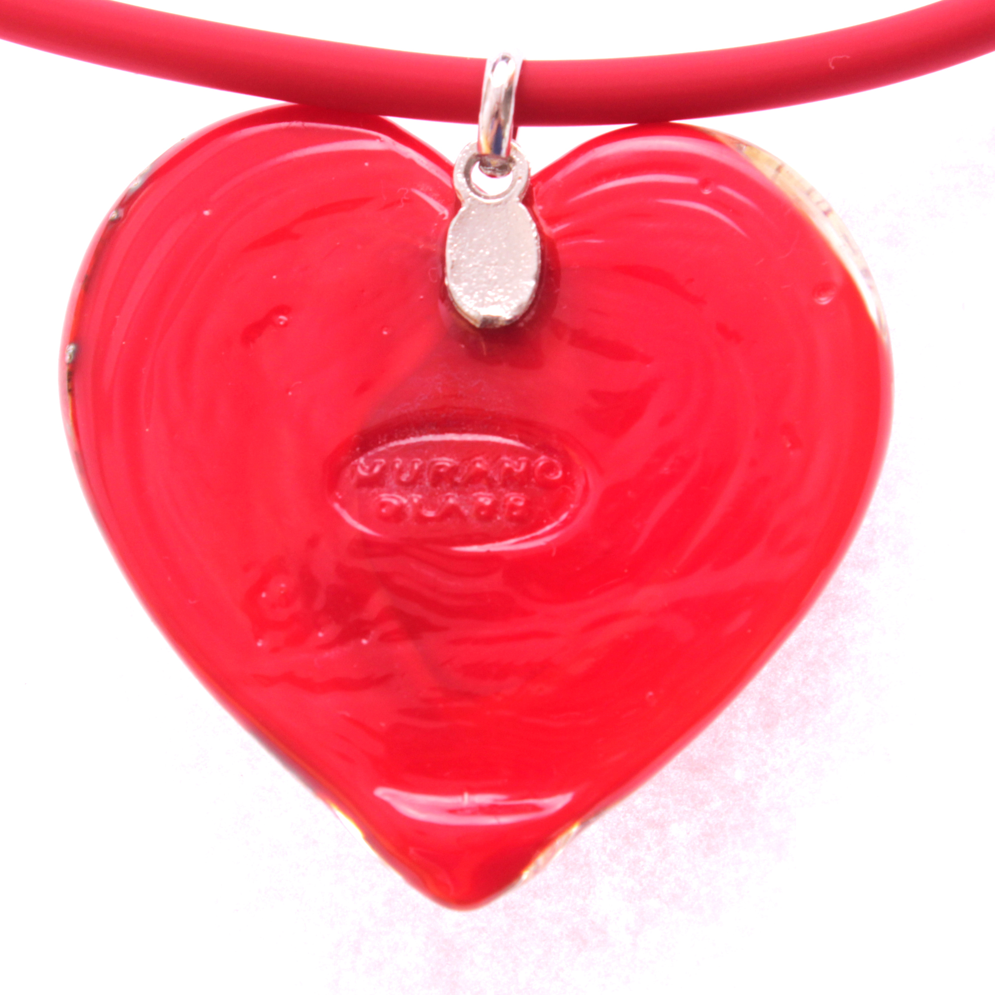 Traumhaft schönes großes Muranoglas Herz "Alto Girello II"-rot-silber