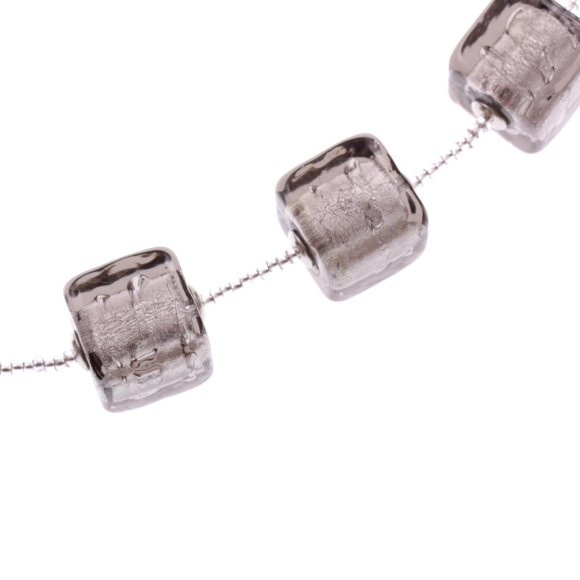 Murano Glas Collier "Quadro"-grau-silber