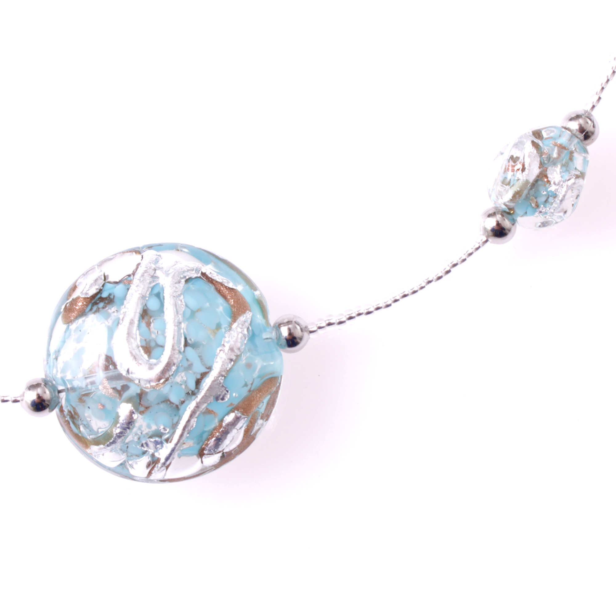 Astana Deluxe Muranoglas Collier Aquamarin; Muranoglas mit echtem Blattsilber und Kupfer; hypoallergene und hochwertig versilberte äußere Metallteile einschließlich Karabiner