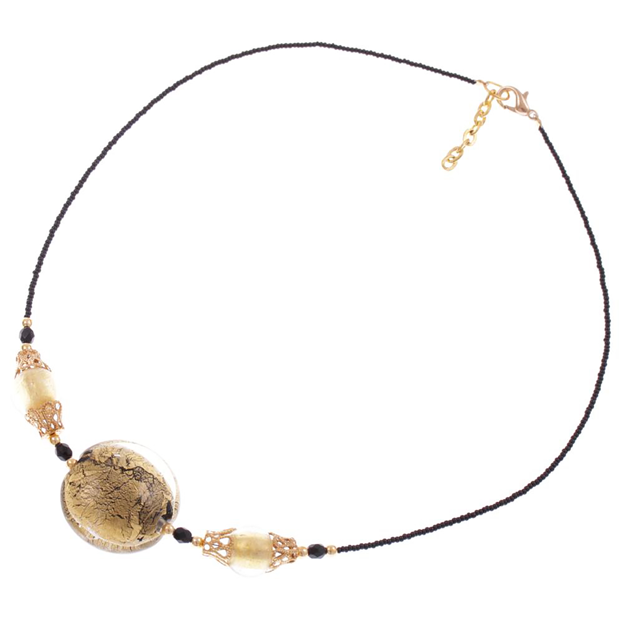 Murano Glas Collier "Emi" Halskette-schwarz-gold
