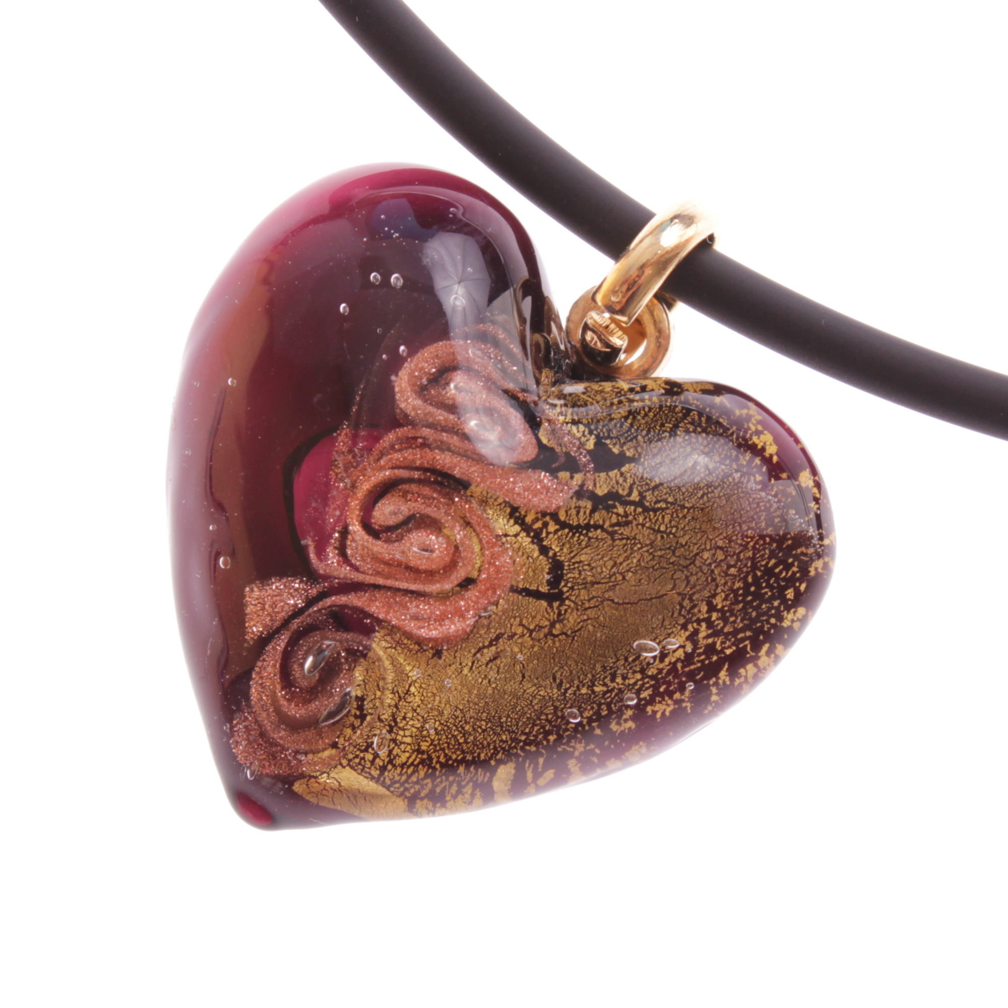 Wunderschönes Murano Glas Herz "Girello picco"-schwarz-gold