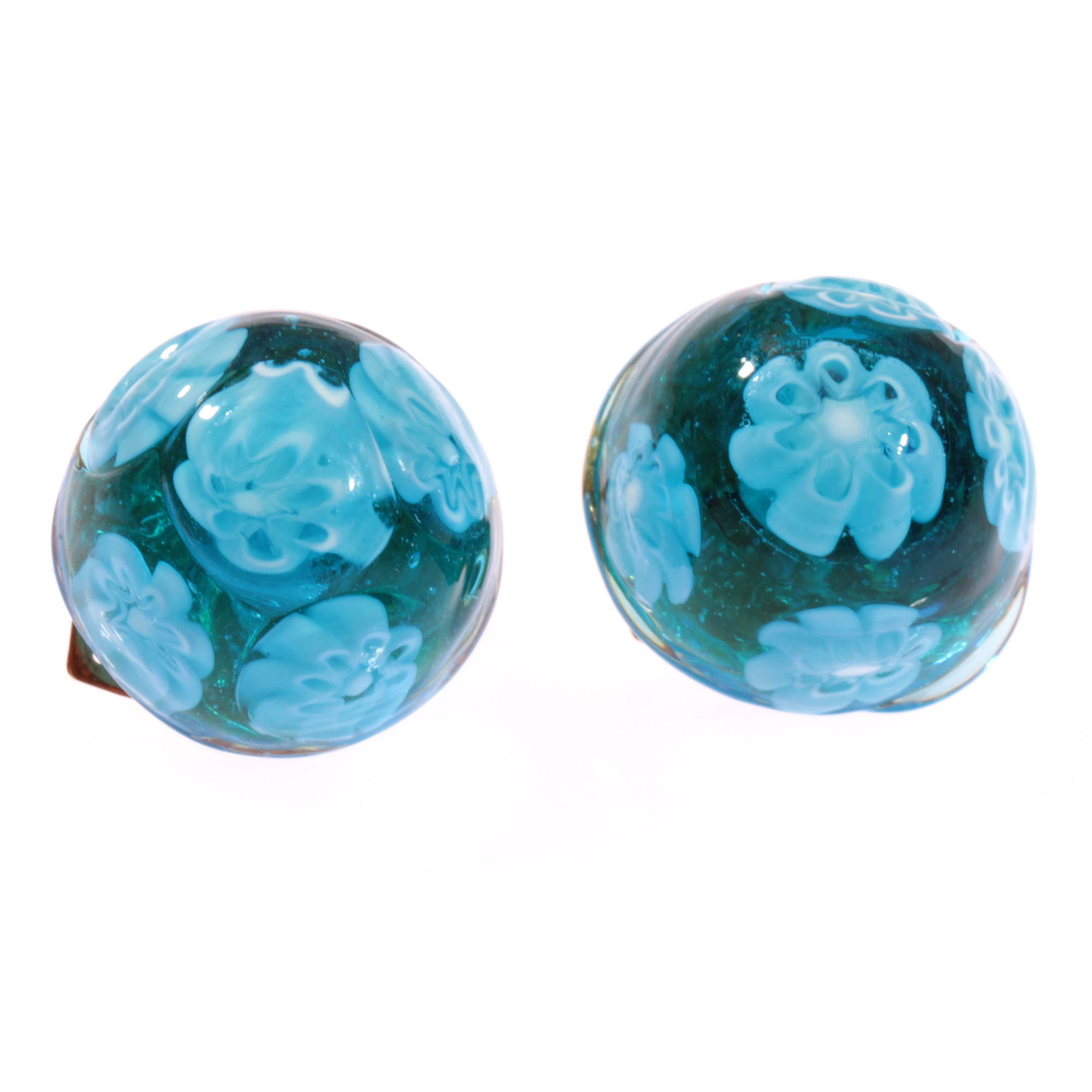 Murano Glas Ohrclip "Mille Fiori" türkis