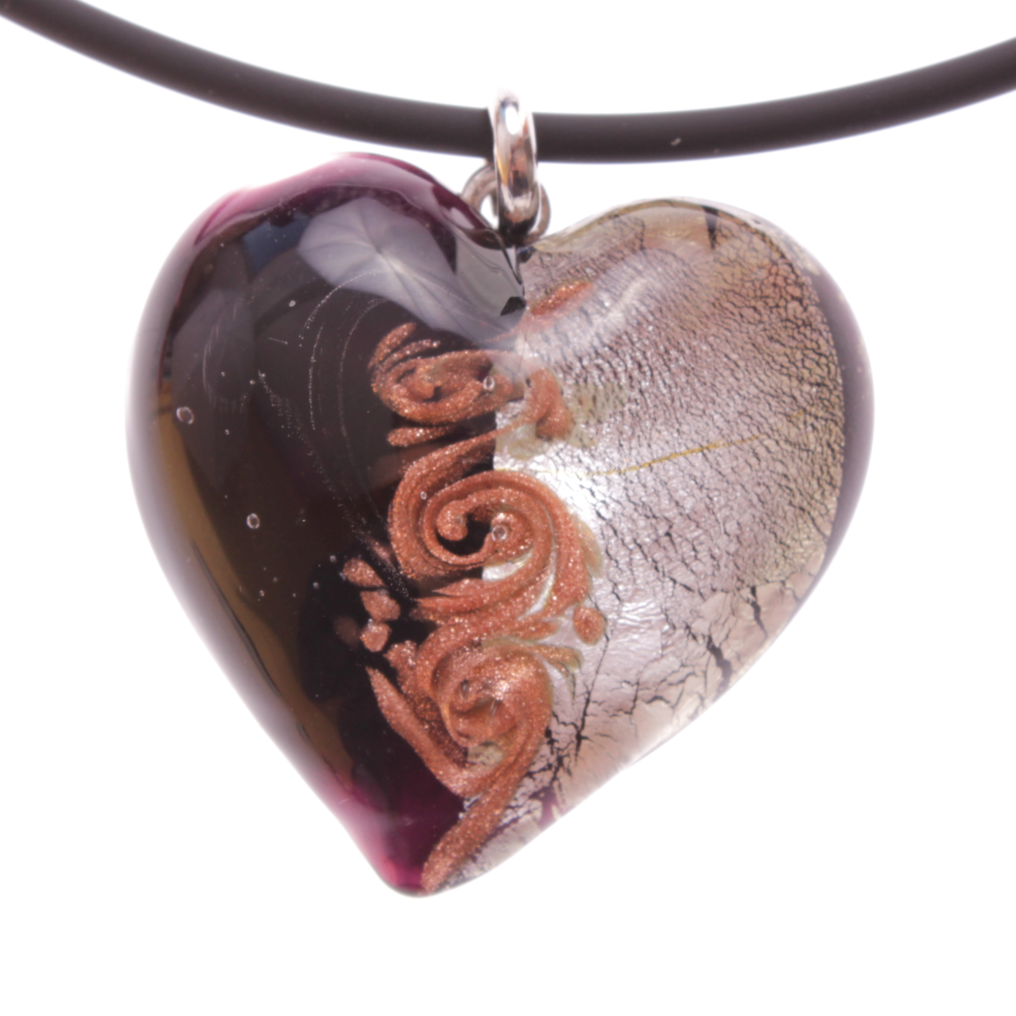 Girello medium Muranoglas Anhänger Schwarz/Silber; Muranoglas mit echtem Blattsilber und Kupfer; hypoallergene, hochwertig versilberte Öse
