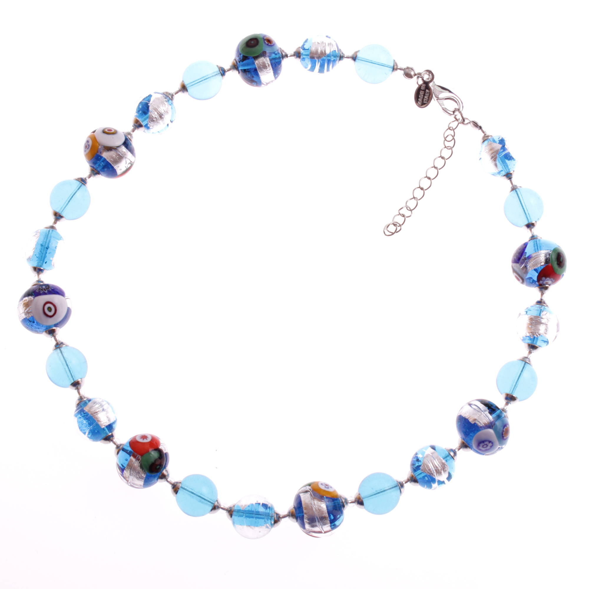 Exklusives Mille Fiori Collier Model "Birna" -blau-silber
