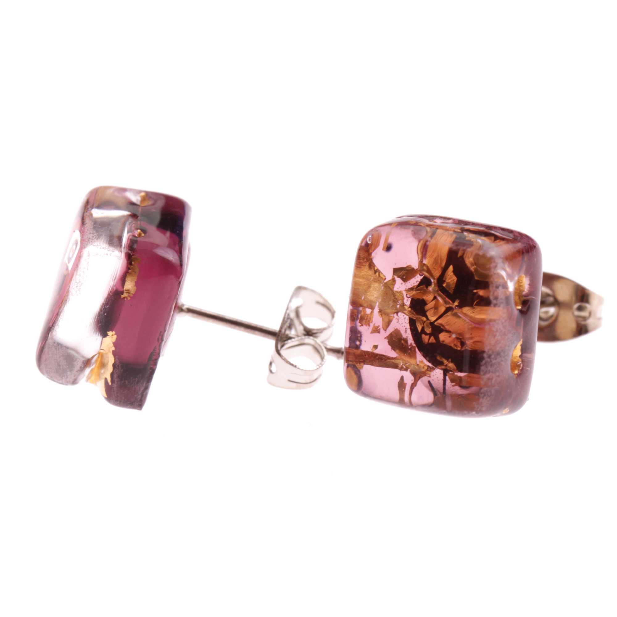 Jolanda Muranoglas Ohrstecker Altrosa/Gold; Muranoglas mit echtem Blattgold; hypoallergene, hochwertig versilberte äußere Metallteile