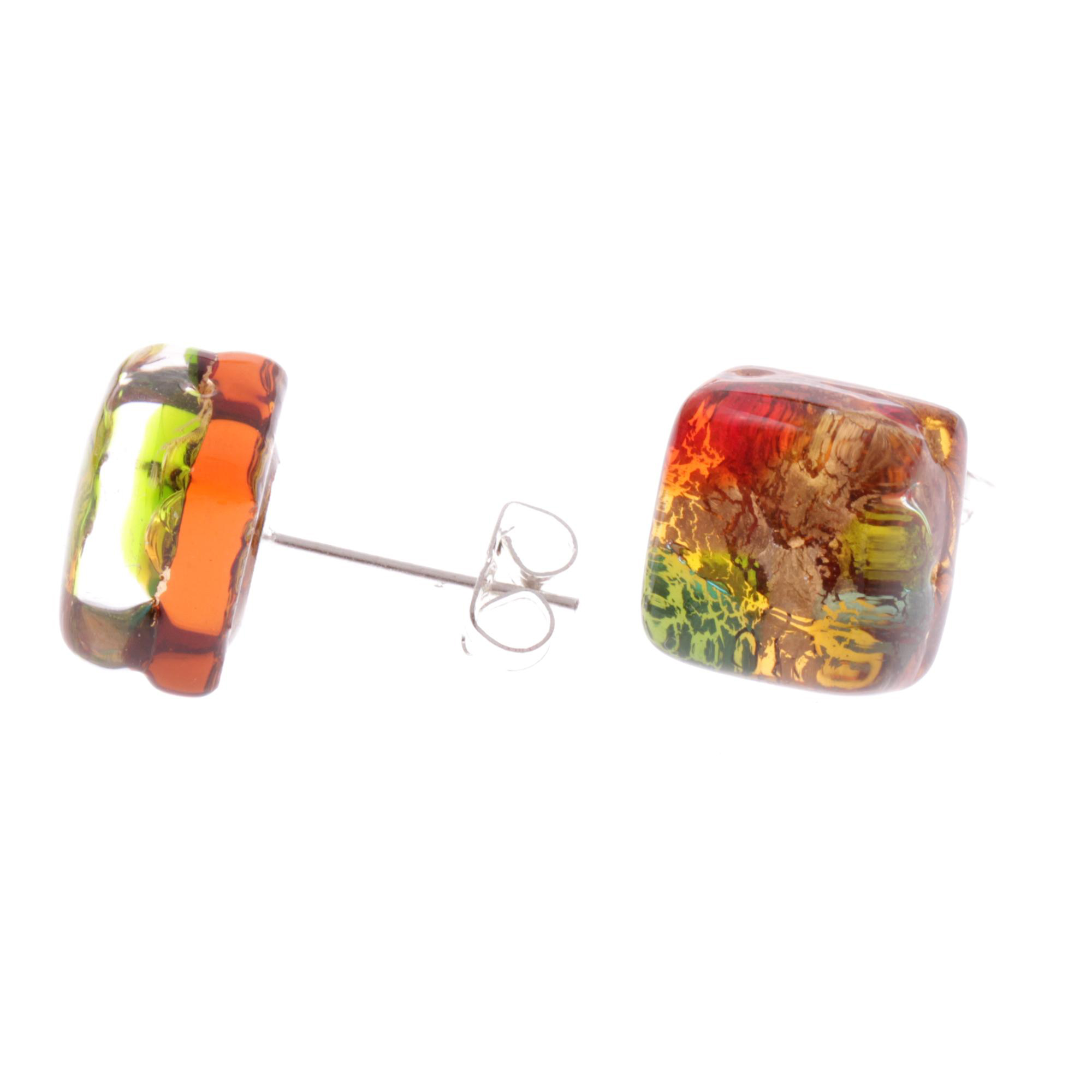 Jolanda Muranoglas Ohrstecker Harlekin; Muranoglas mit echtem Blattgold; hypoallergene, hochwertig versilberte äußere Metallteile