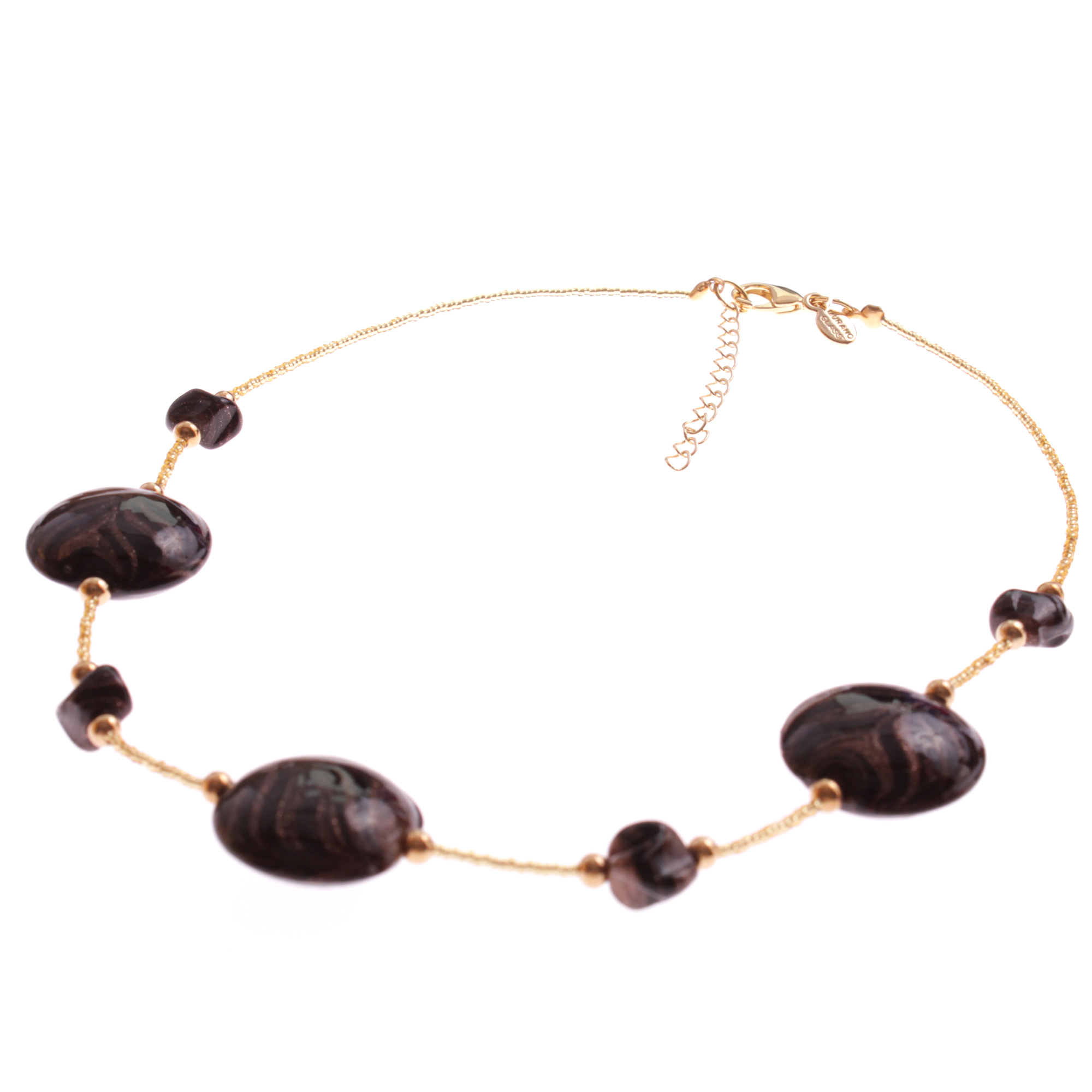 Astana Muranoglas Collier Gold/Kupfer; Muranoglas mit echtem Kupfer; hypoallergene, hochwertig vergoldete äußere Metallteile