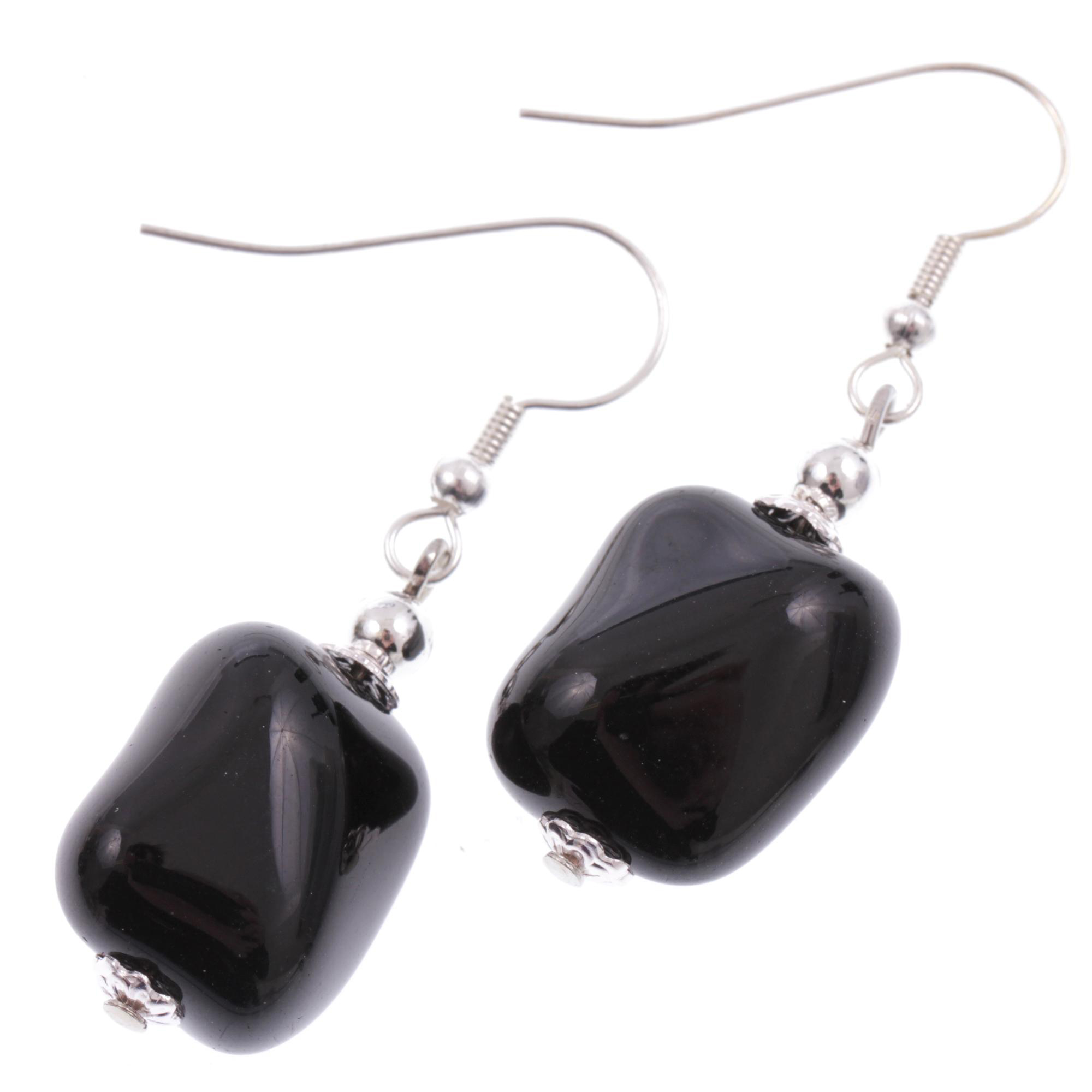Murano Glas Ohrhaken "Amabile" Ohrschmuck-schwarz-silber