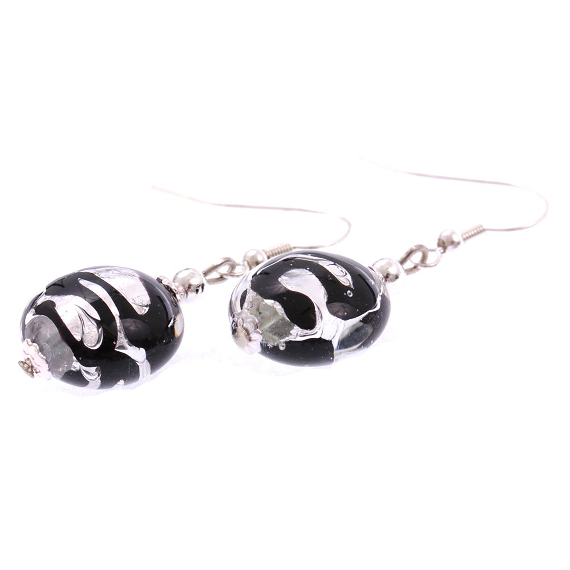 Ohrhänger "Iowa" Murano Glas Ohrschmuck-schwarz-silber