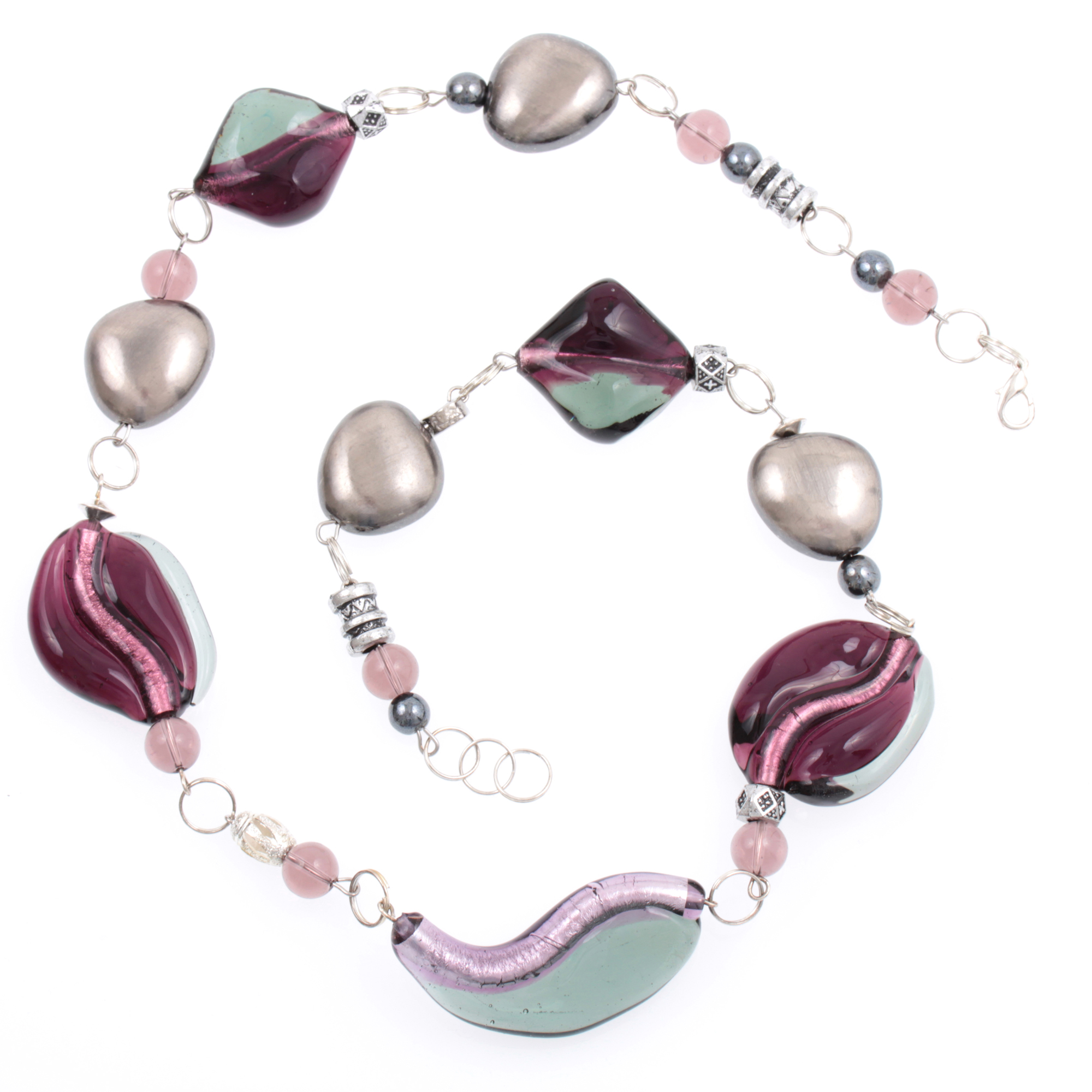 Hochwertiges Murano Glas Collier "Brava" -amethist-silber