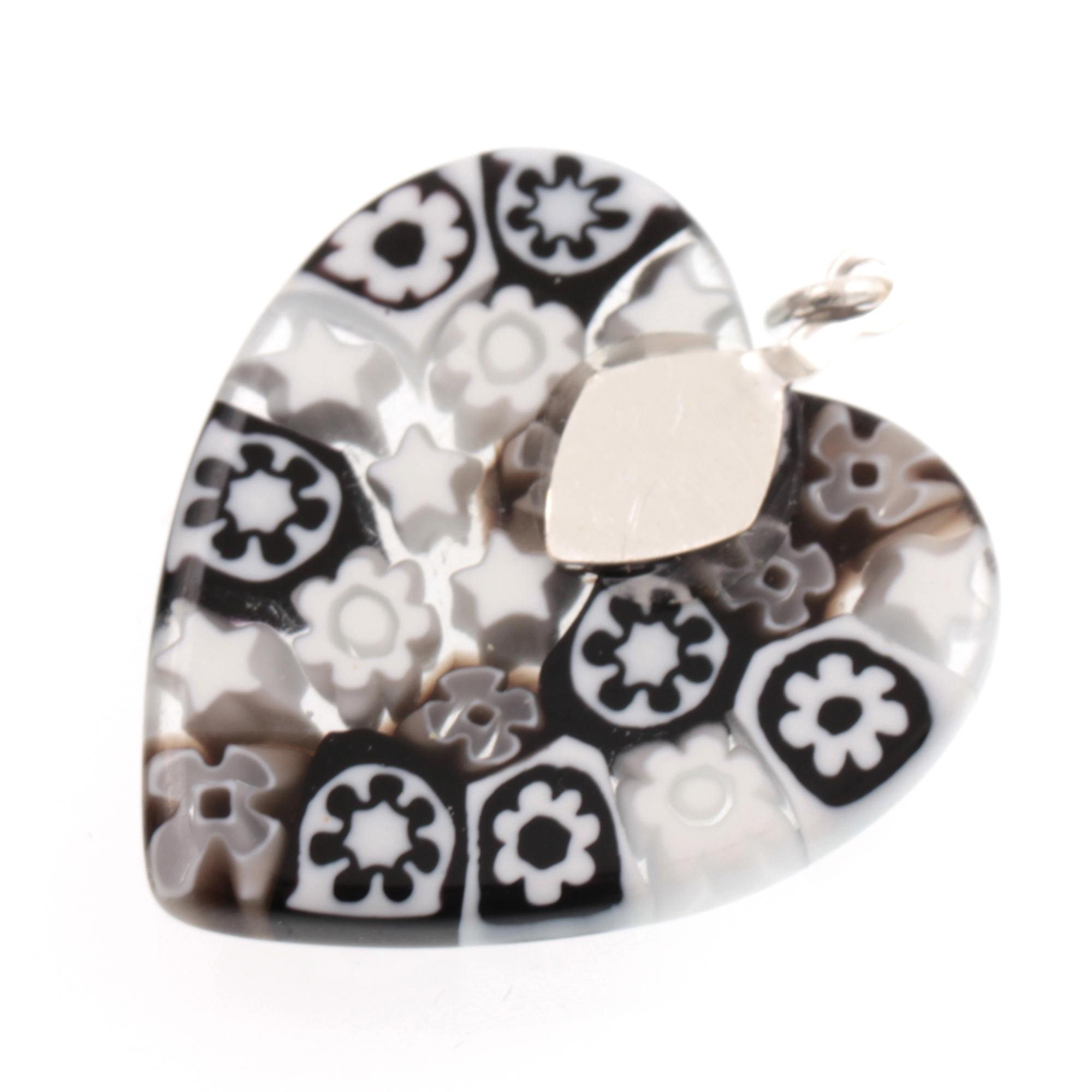 Mille Fiori Herz Anhänger "Sono" Murano Glas -schwarz-weiss
